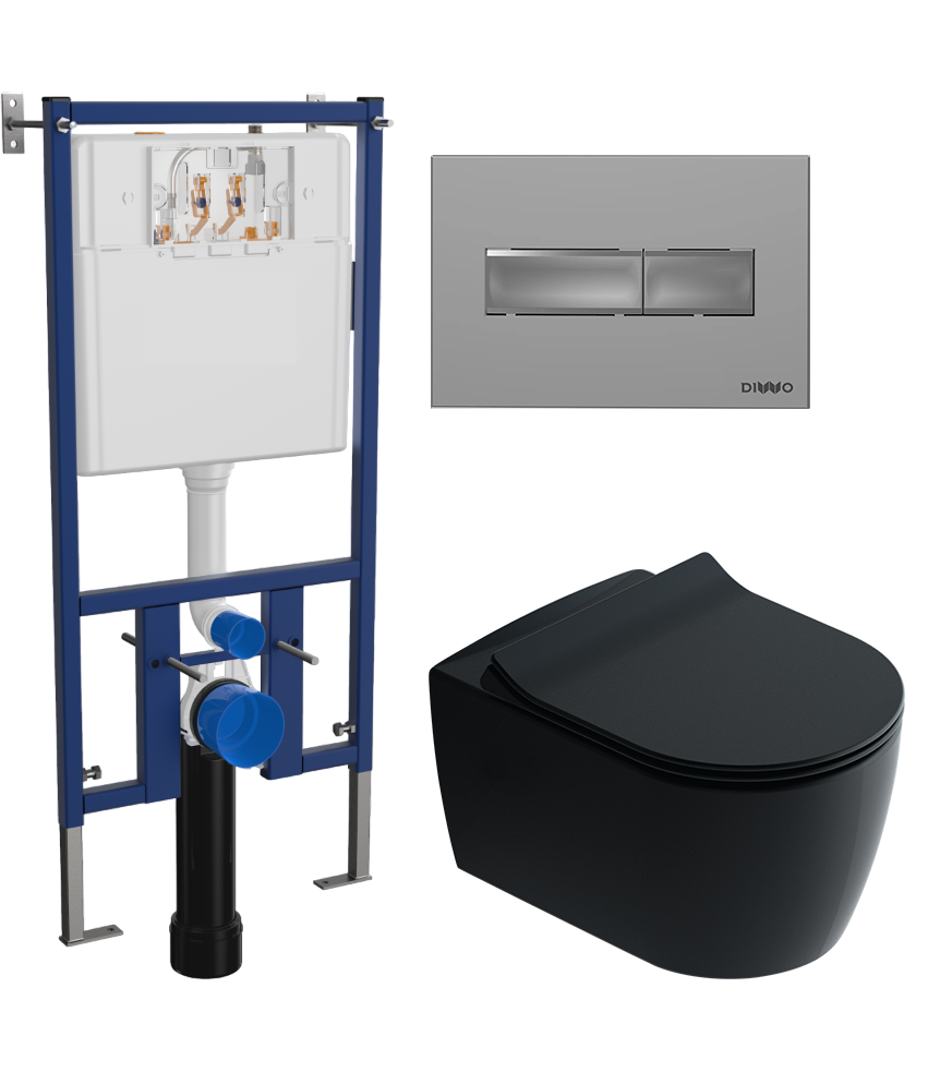 Комплект 3 в 1 Унитаз подвесной STWORKI Ноттвиль SETK3104-2616 черный + Инсталляция DIWO 4501 + Кнопка 7321