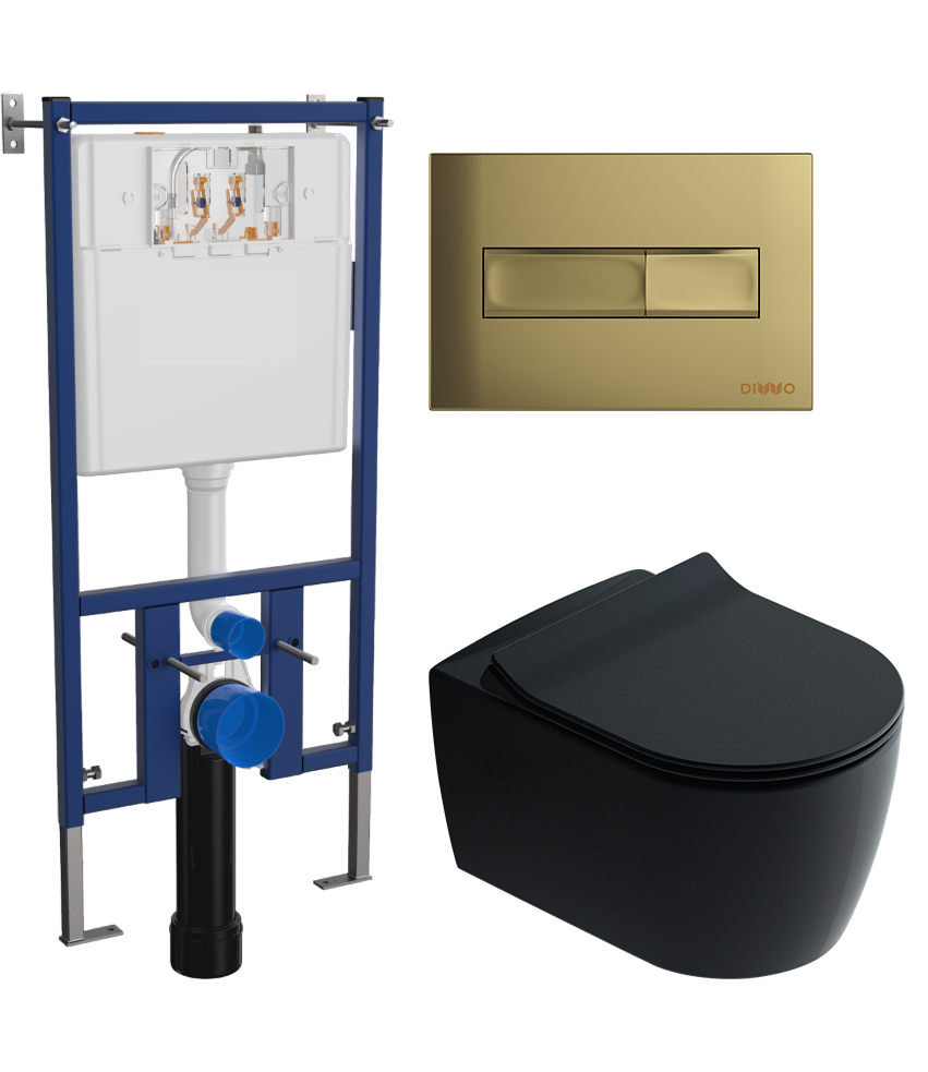 Комплект 3 в 1 Унитаз подвесной STWORKI Ноттвиль SETK3104-2616 черный + Инсталляция DIWO 4501 + Кнопка 7325