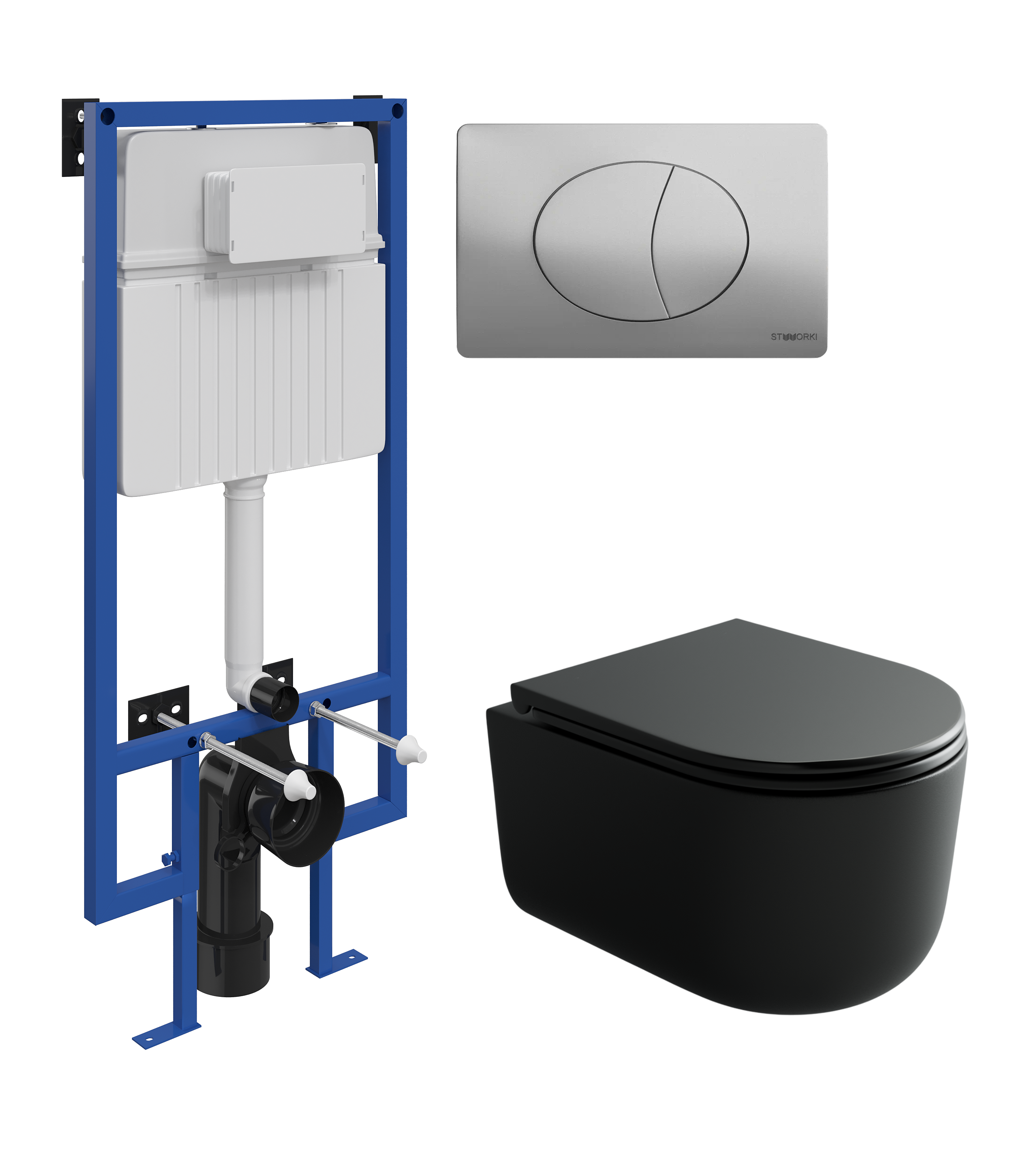 Комплект 3 в 1 Унитаз подвесной Ceramicanova Ulma CN4006TMB + Инсталляция STWORKI 510162 + Кнопка 230823 цвет матовый хром
