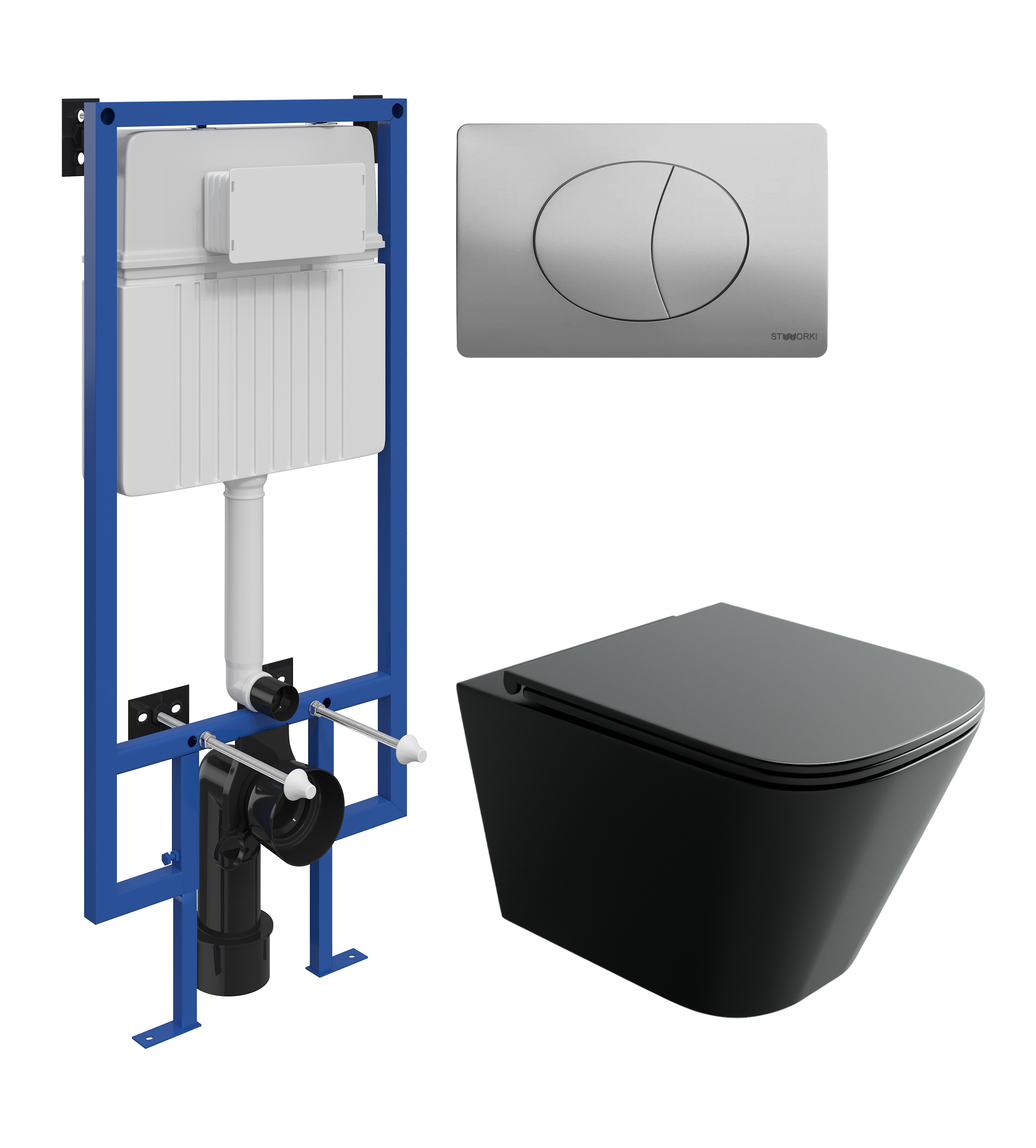 Комплект 3 в 1 Унитаз подвесной Ceramicanova Union CN4009TMB + Инсталляция STWORKI 510162 + Кнопка 230823 цвет матовый хром