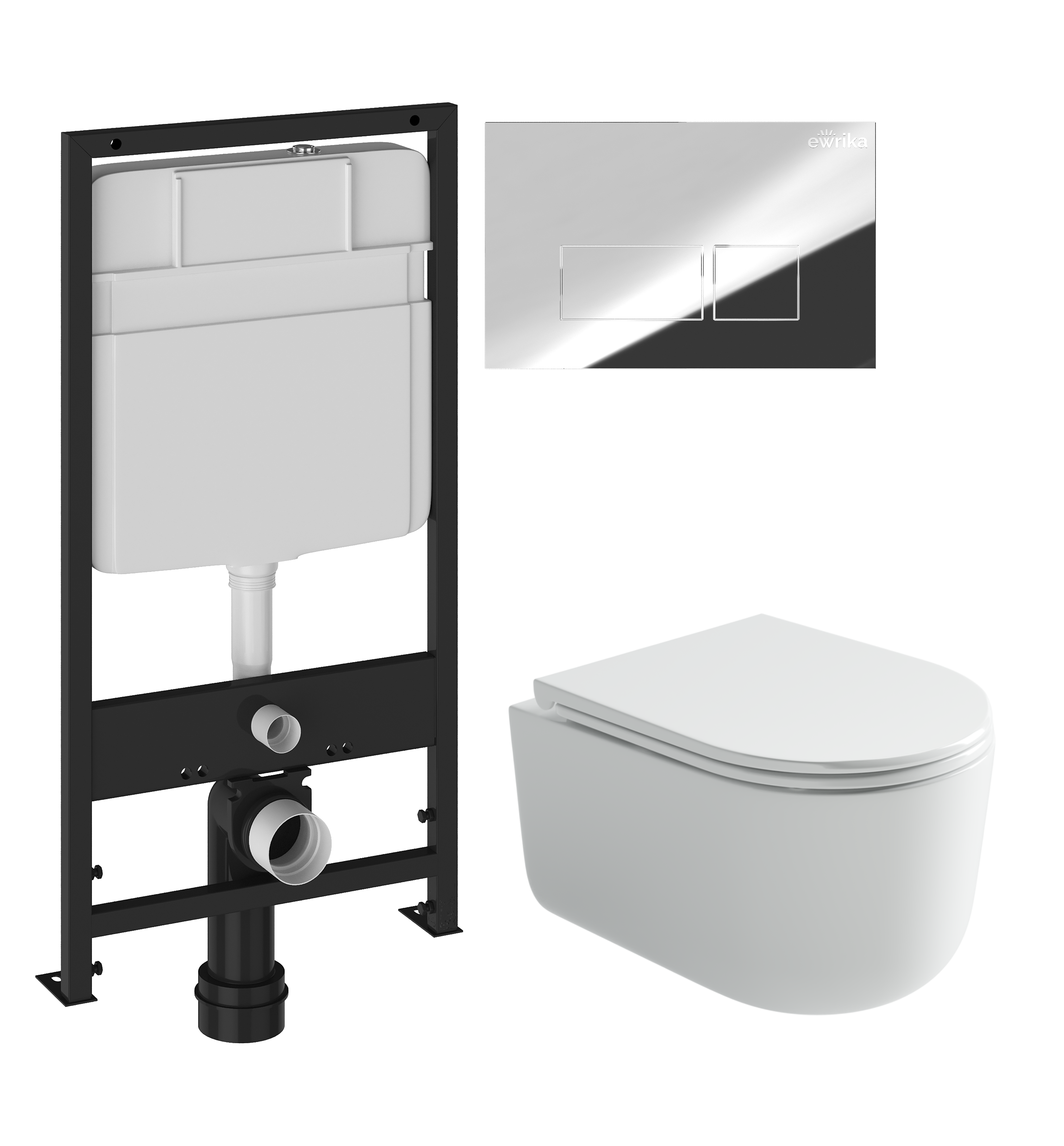 Комплект 3 в 1 Унитаз подвесной Ceramicanova Ulma CN4006T + Инсталляция EWRIKA ProLT 0026-2020 + Кнопка 0041 цвет хром