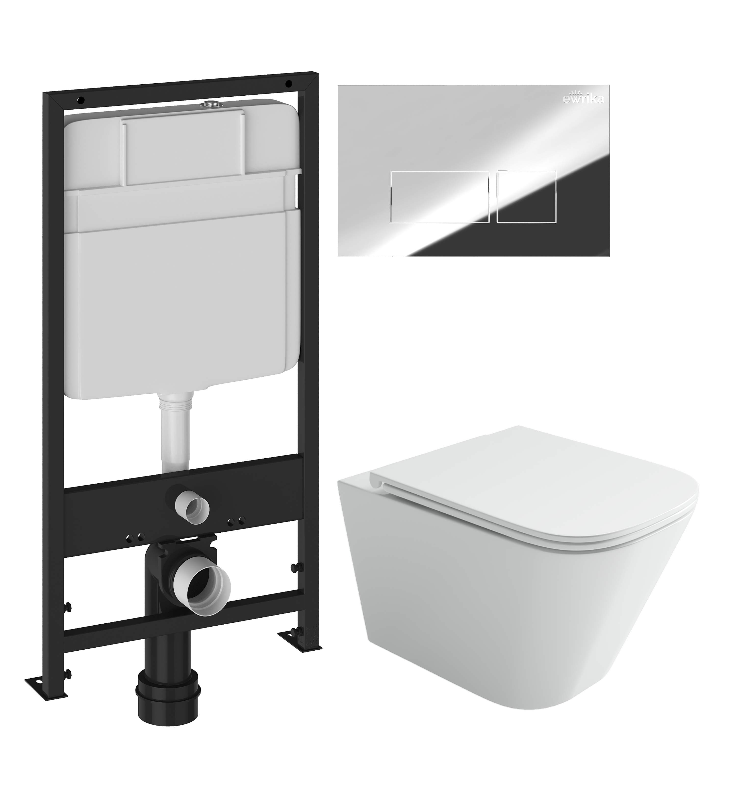 Комплект 3 в 1 Унитаз подвесной Ceramicanova Union CN4009T + Инсталляция EWRIKA ProLT 0026-2020 + Кнопка 0041 цвет хром