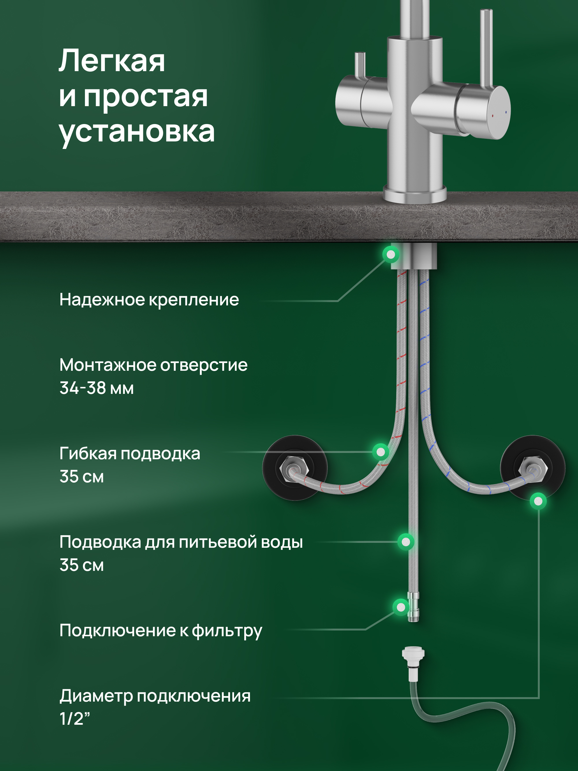 Смеситель для кухни Domaci Ливорно D8672S нержавеющая сталь, рычажный купить в Тамбове