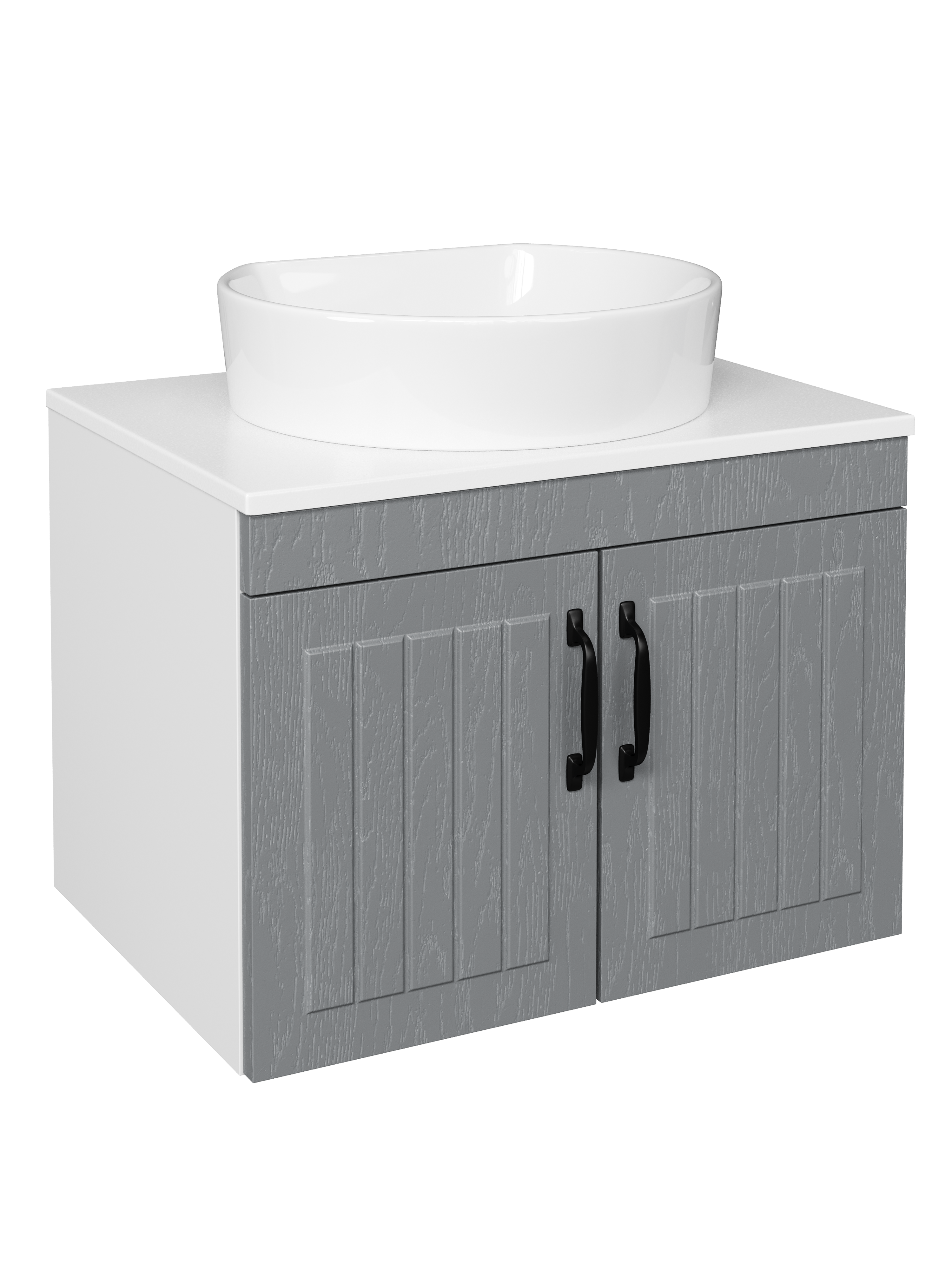 Тумба с раковиной DIWO Сочи 60 подвесная, антрацит, столешница глянцевая белая