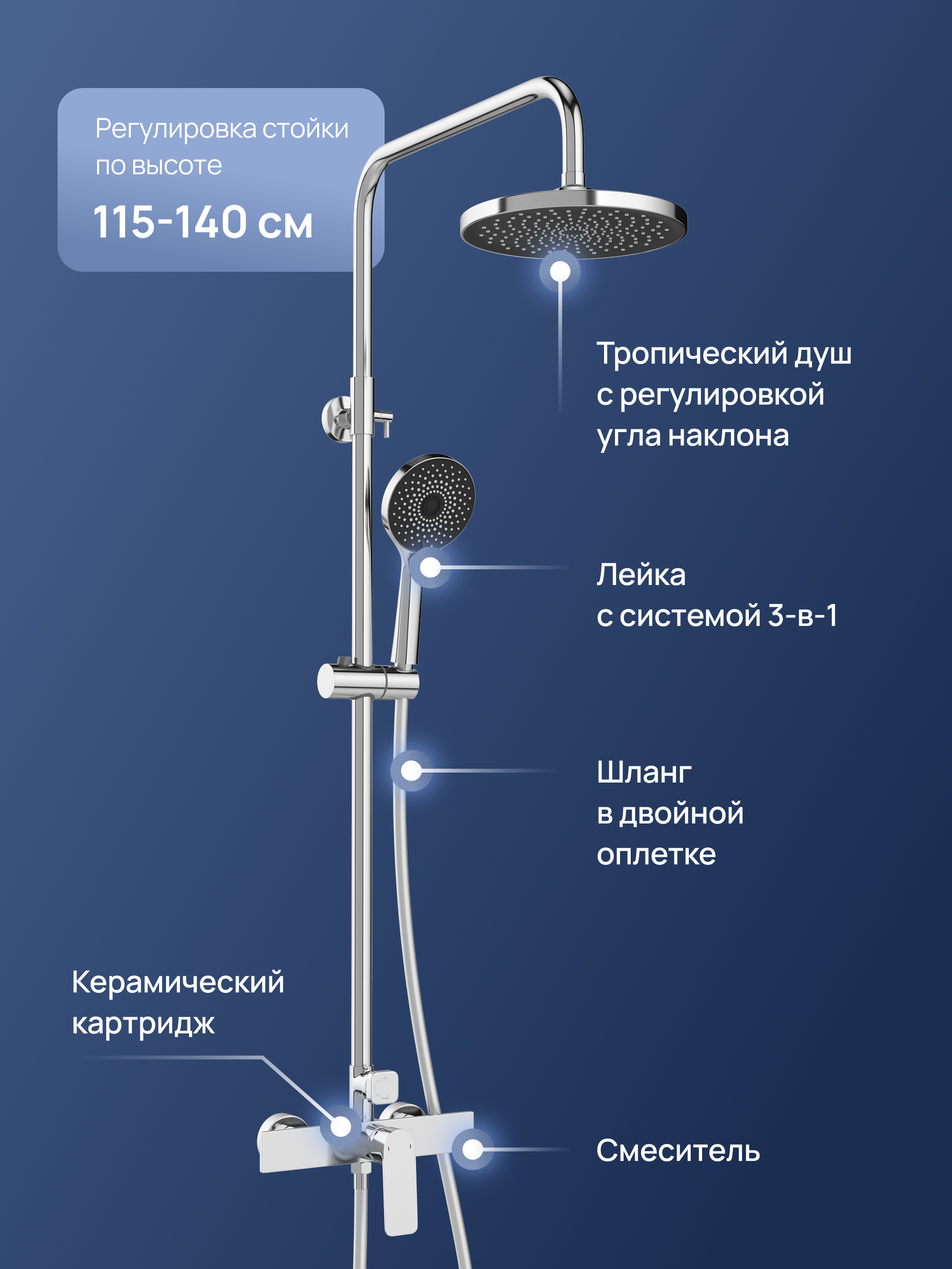 Душевая стойка STWORKI Готланд S13160CR хром купить в Тамбове