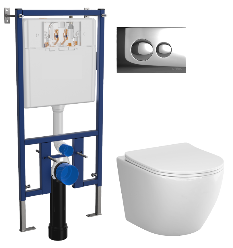 Комплект 3 в 1 Унитаз подвесной AM.PM Like C801900SC + Инсталляция DIWO 4501 + Кнопка 7312 цвет хром