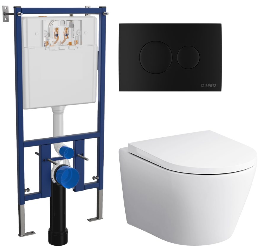 Комплект 3 в 1 Унитаз подвесной AM.PM Sense C741701SC + Инсталляция DIWO 4501 + Кнопка 7313 цвет матовый черный