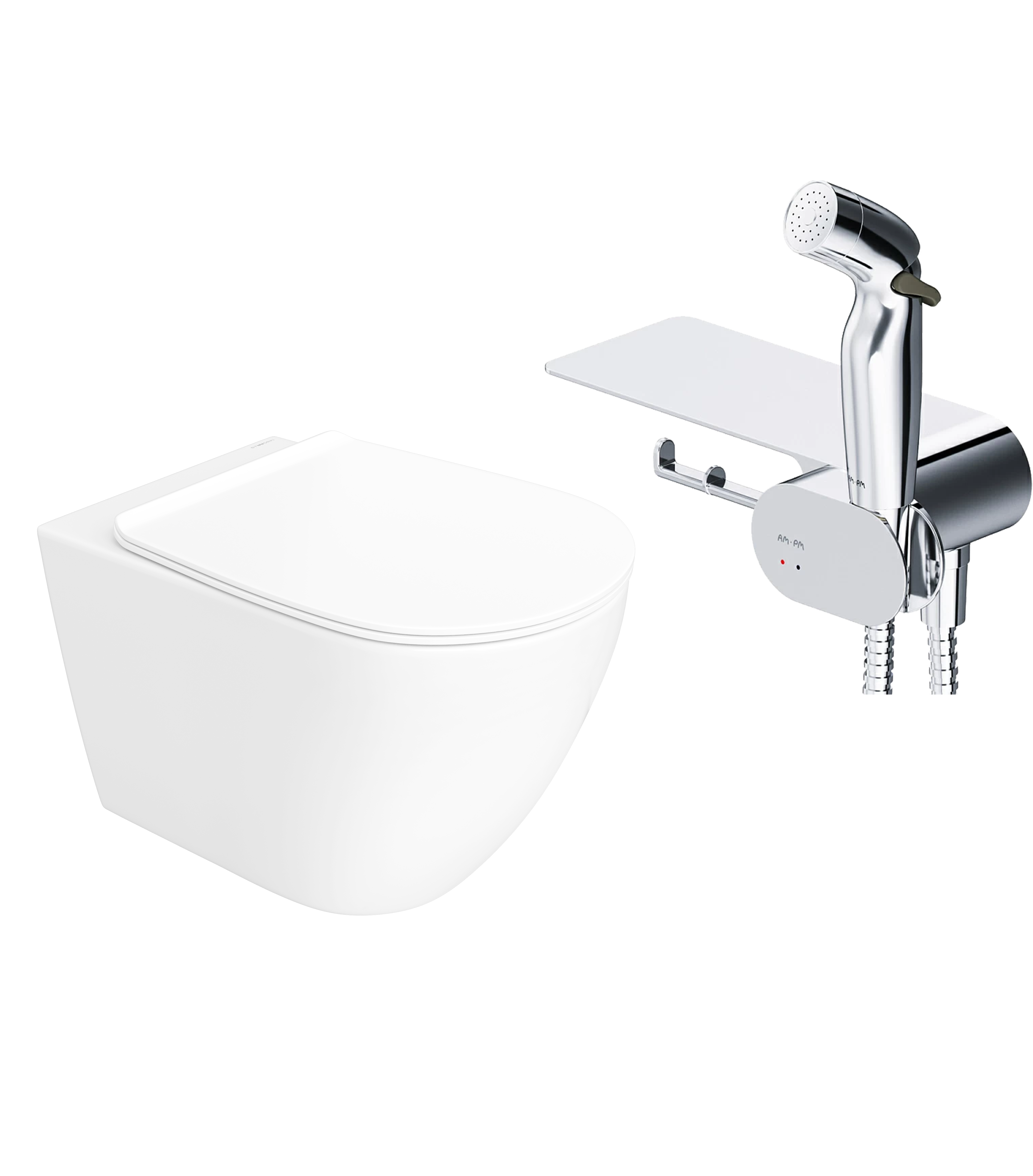 Комплект 2 в 1 Унитаз подвесной STWORKI Готланд S13401WH безободковый, с микролифтом, глянцевый белый, антивсплеск + Гигиенический душ AM.PM Like F0202600 С ВНУТРЕННЕЙ ЧАСТЬЮ, со смесителем, хром