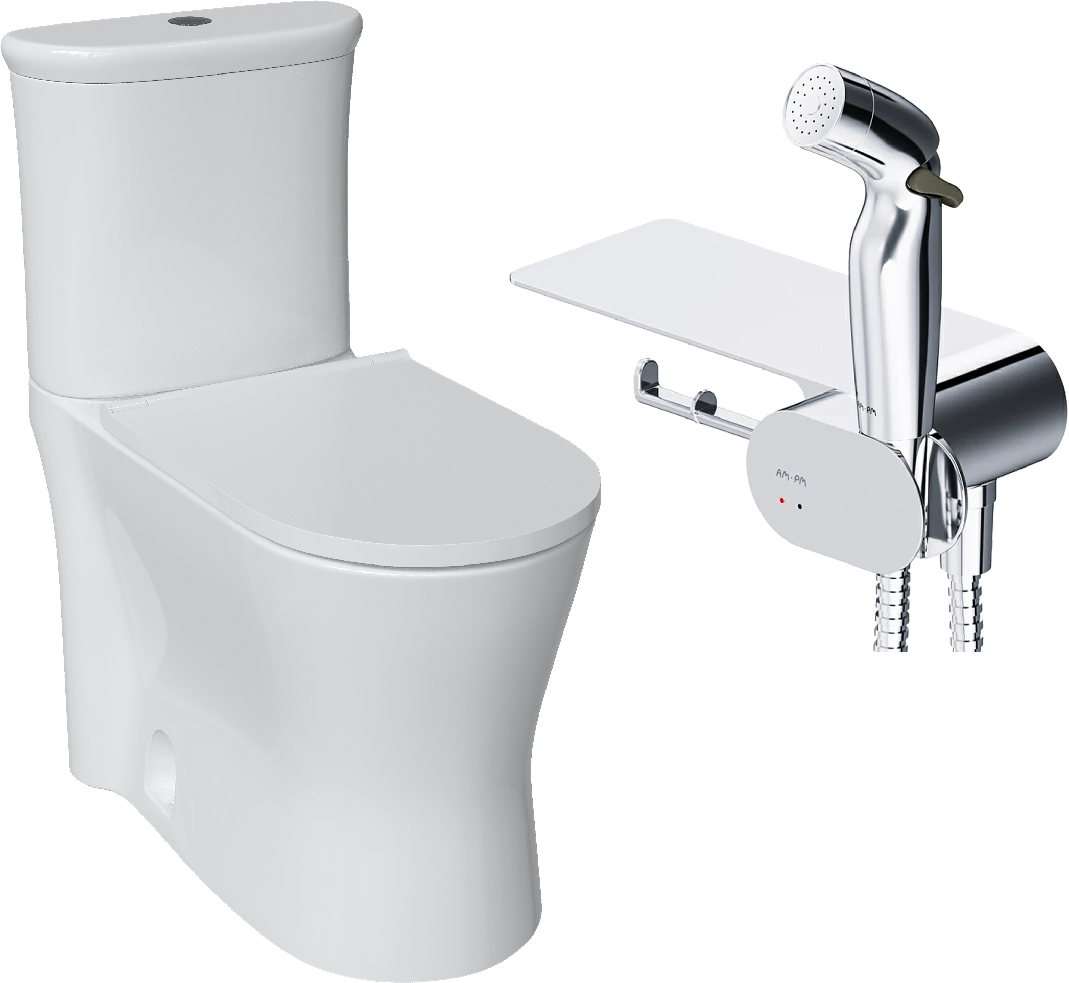 Комплект 3 в 1 Унитаз-компакт DIWO Кострома 0422 крышка белая с микролифтом + Бачок 0422 + Гигиенический душ AM.PM Like F0202600 С ВНУТРЕННЕЙ ЧАСТЬЮ, со смесителем, хром