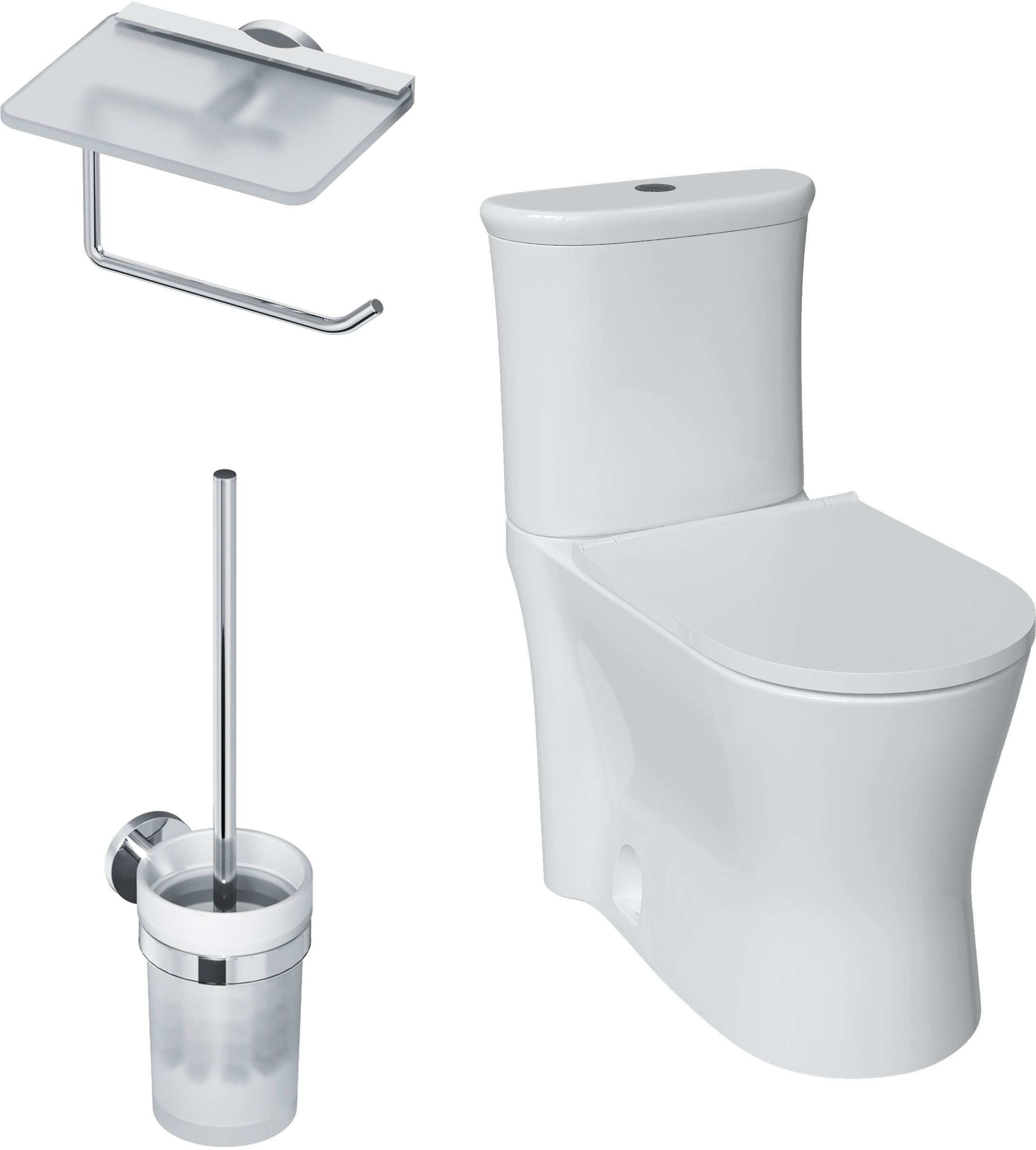 Комплект 4 в 1 Унитаз-компакт DIWO Кострома 0422 крышка белая с микролифтом + Бачок 0422 + Держатель AM.PM X-Joy A85A341500 с полкой для телефона, хром + Ершик A85A33300 хром