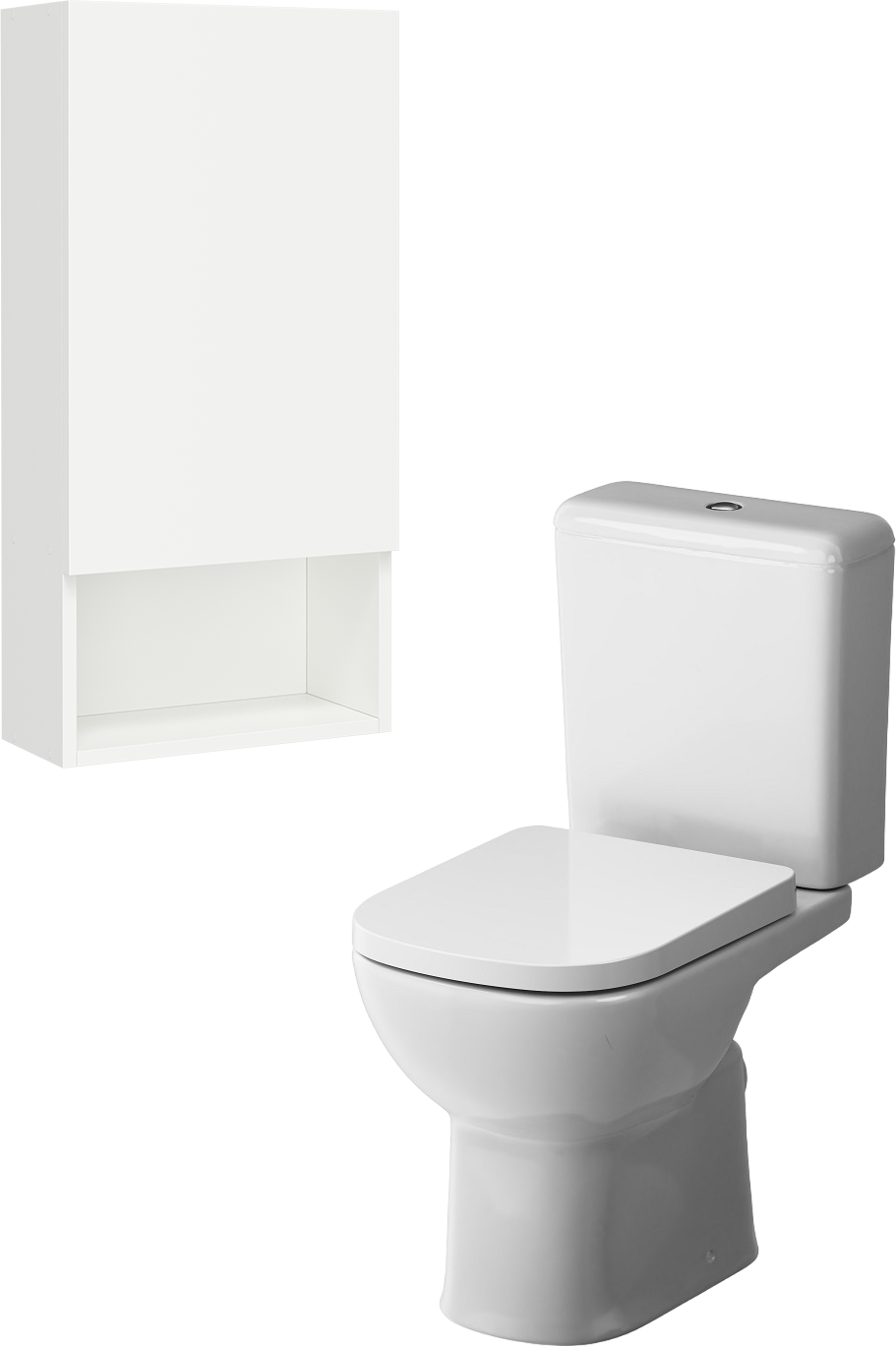 Комплект 2 в 1 Унитаз-компакт AM.PM Sunny C85C8601SC + Шкаф DIWO Тула 40 навесной с открытой полкой, универсальный, 40x80x18 см, белый