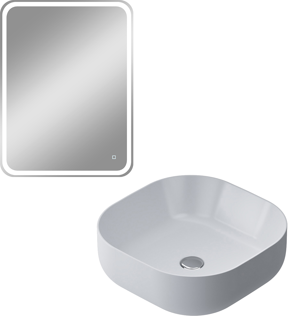 Комплект Накладная раковина AM.PM Func M8FWCC30430WG 43 белый глянец + Зеркало DIWO Коломна 60 с подсветкой светодиодной, сенсорное управление, прямоугольное, настенное
