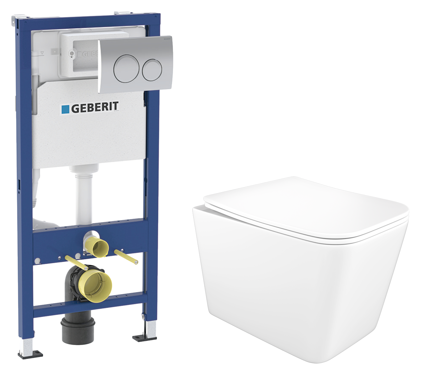Комплект 2 в 1 Унитаз подвесной STWORKI Молде S23401WH безободковый, с микролифтом, антивсплеск + Инсталляция с кнопкой Geberit Delta 20 458.118.21.2 цвет хром