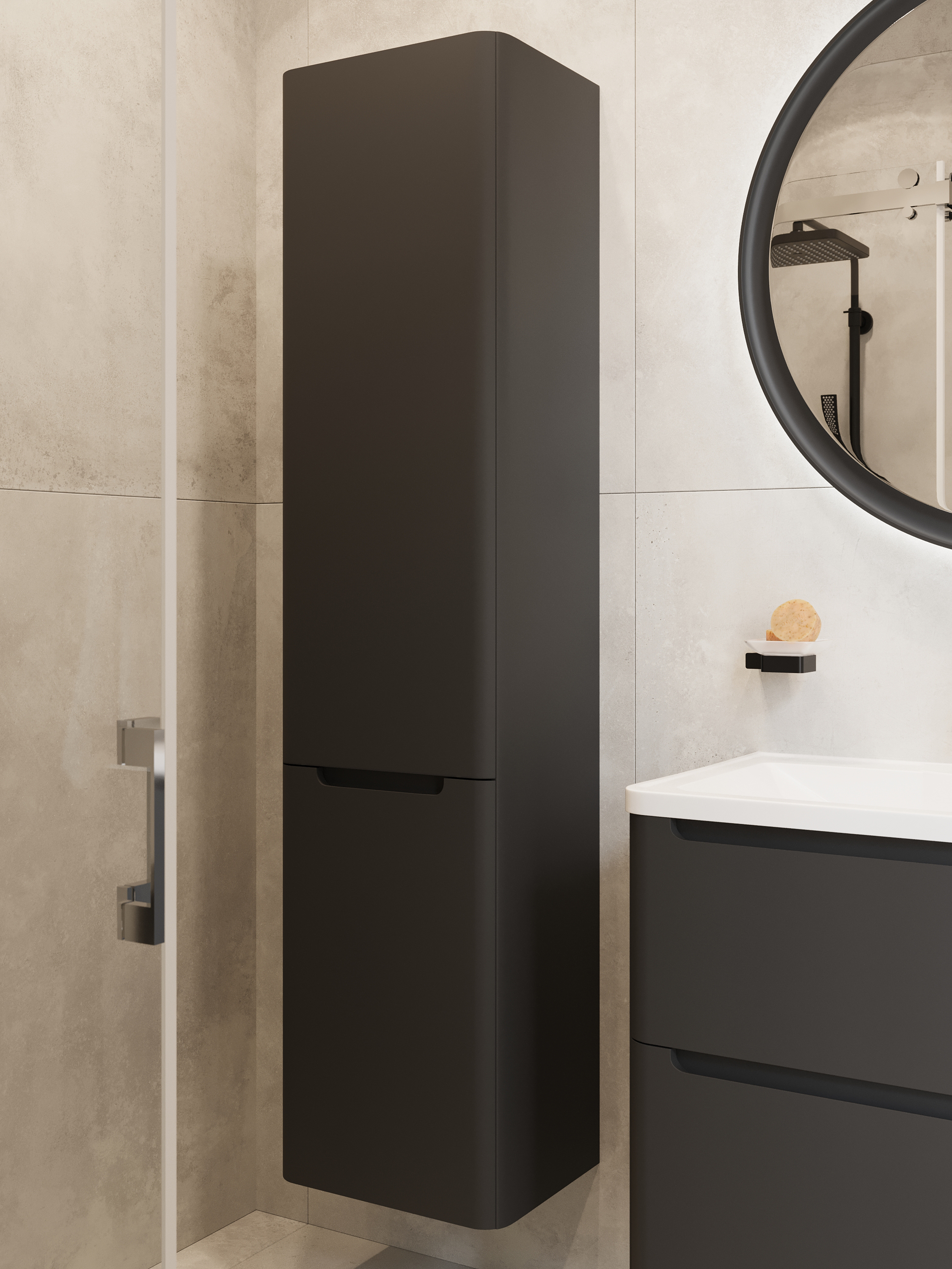 Шкаф-пенал для ванной STWORKI Монтре 38, антрацит