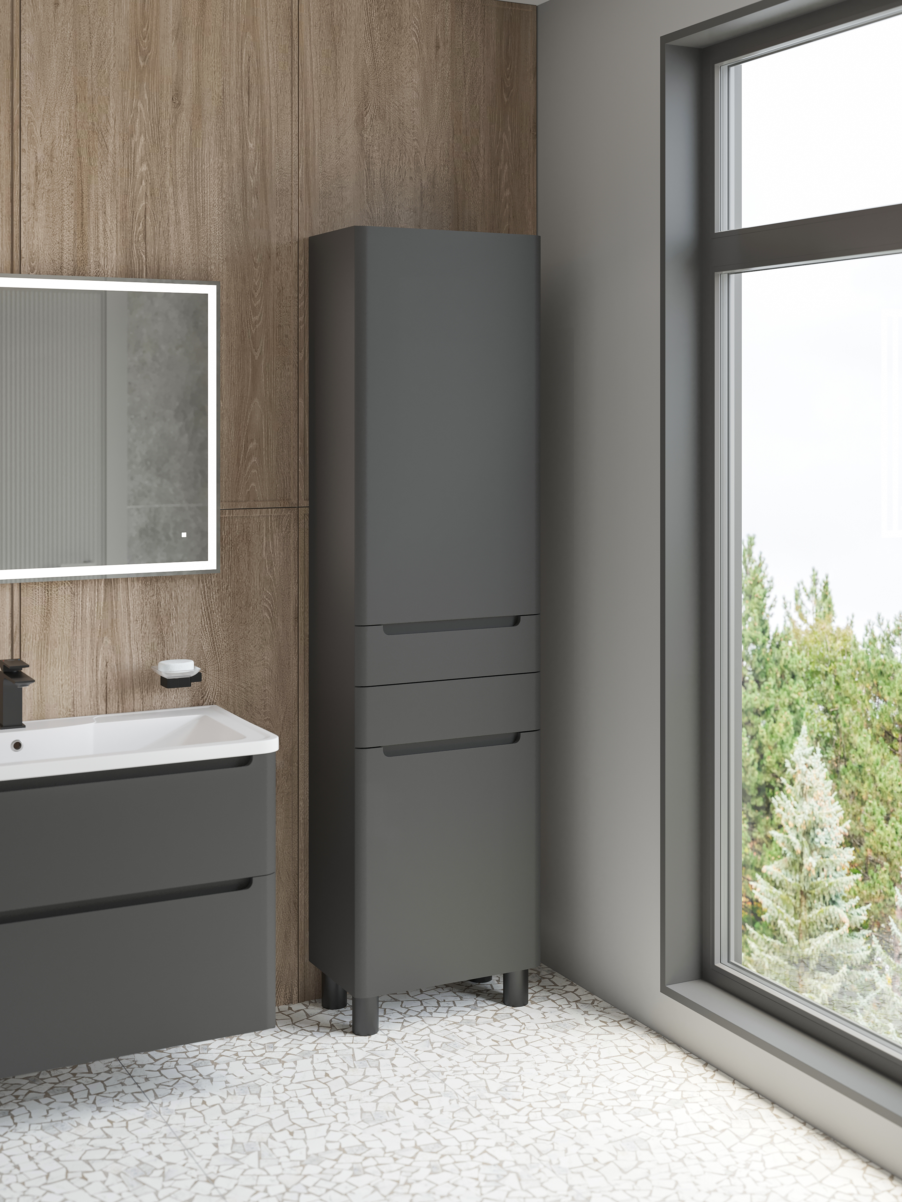 Шкаф-пенал для ванной STWORKI Монтре 50, антрацит