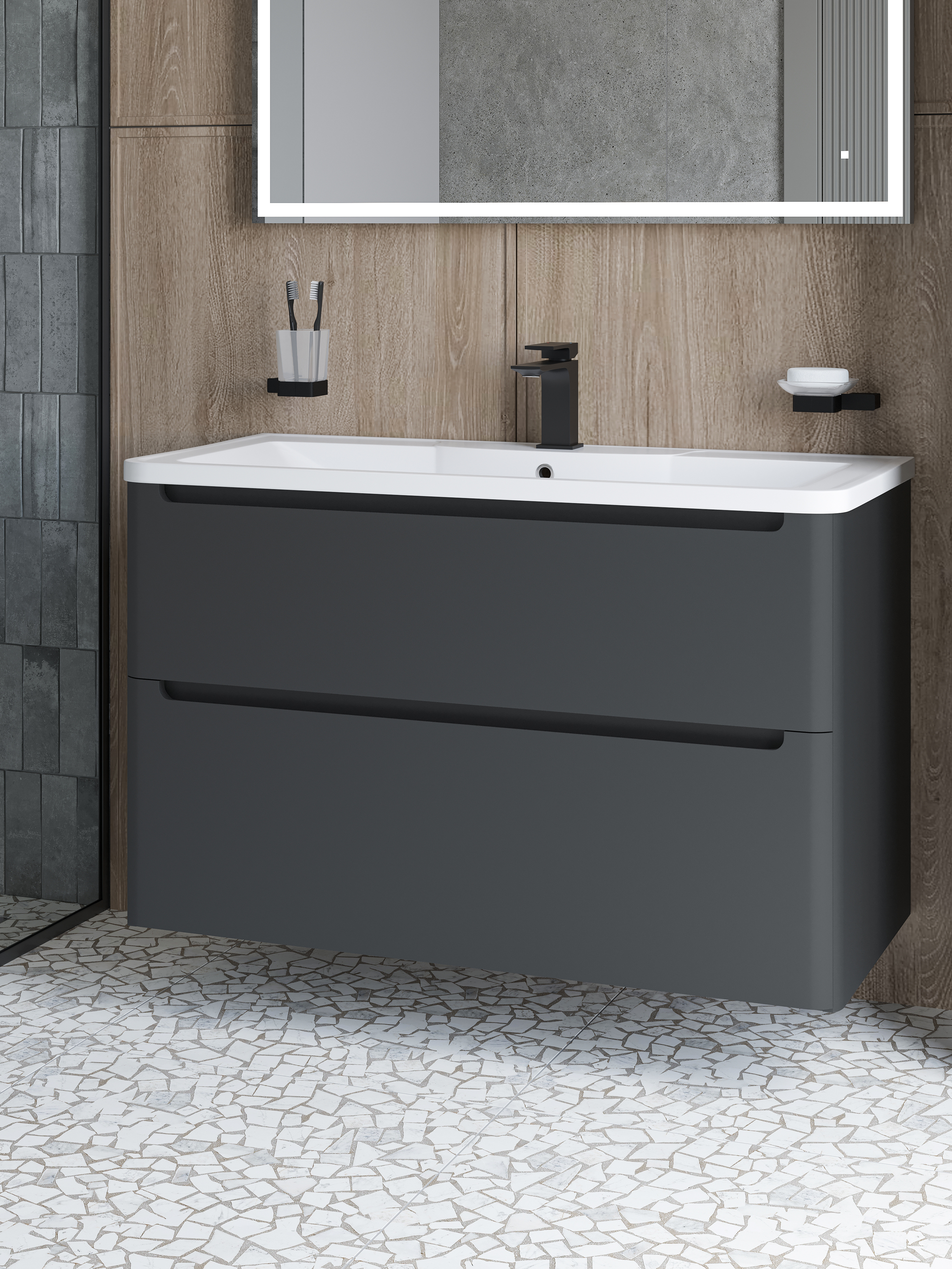 Тумба с раковиной STWORKI Монтре 100 антрацит