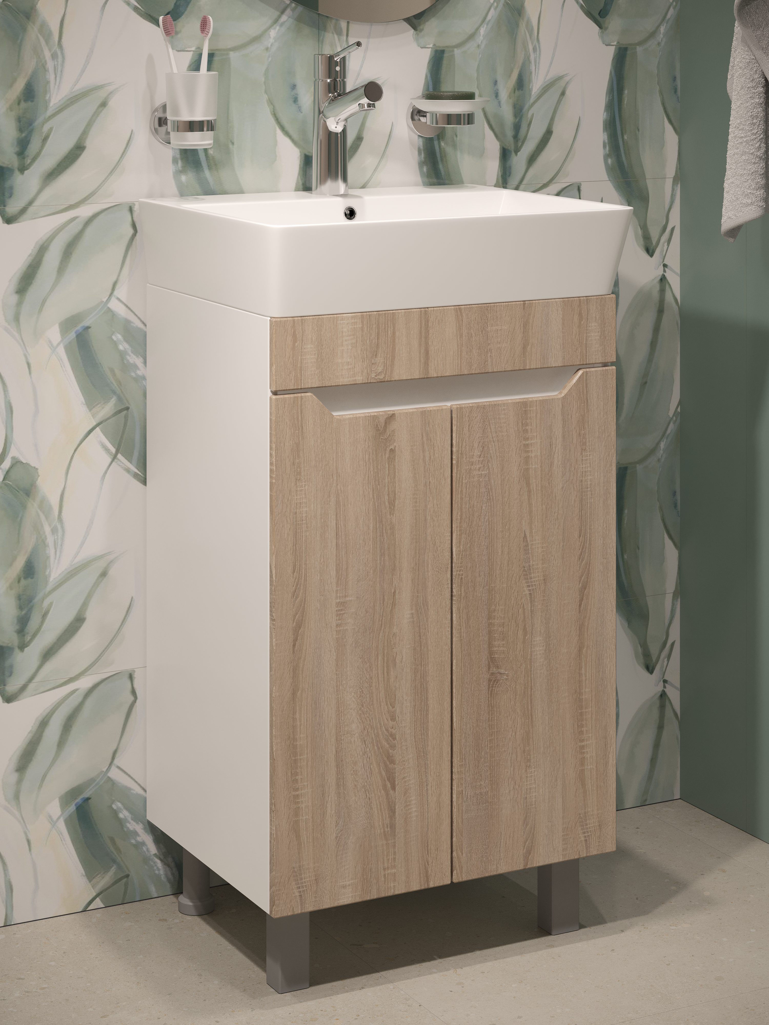 Тумба под раковину без столешницы DIWO Архангельск 50 белая, сонома