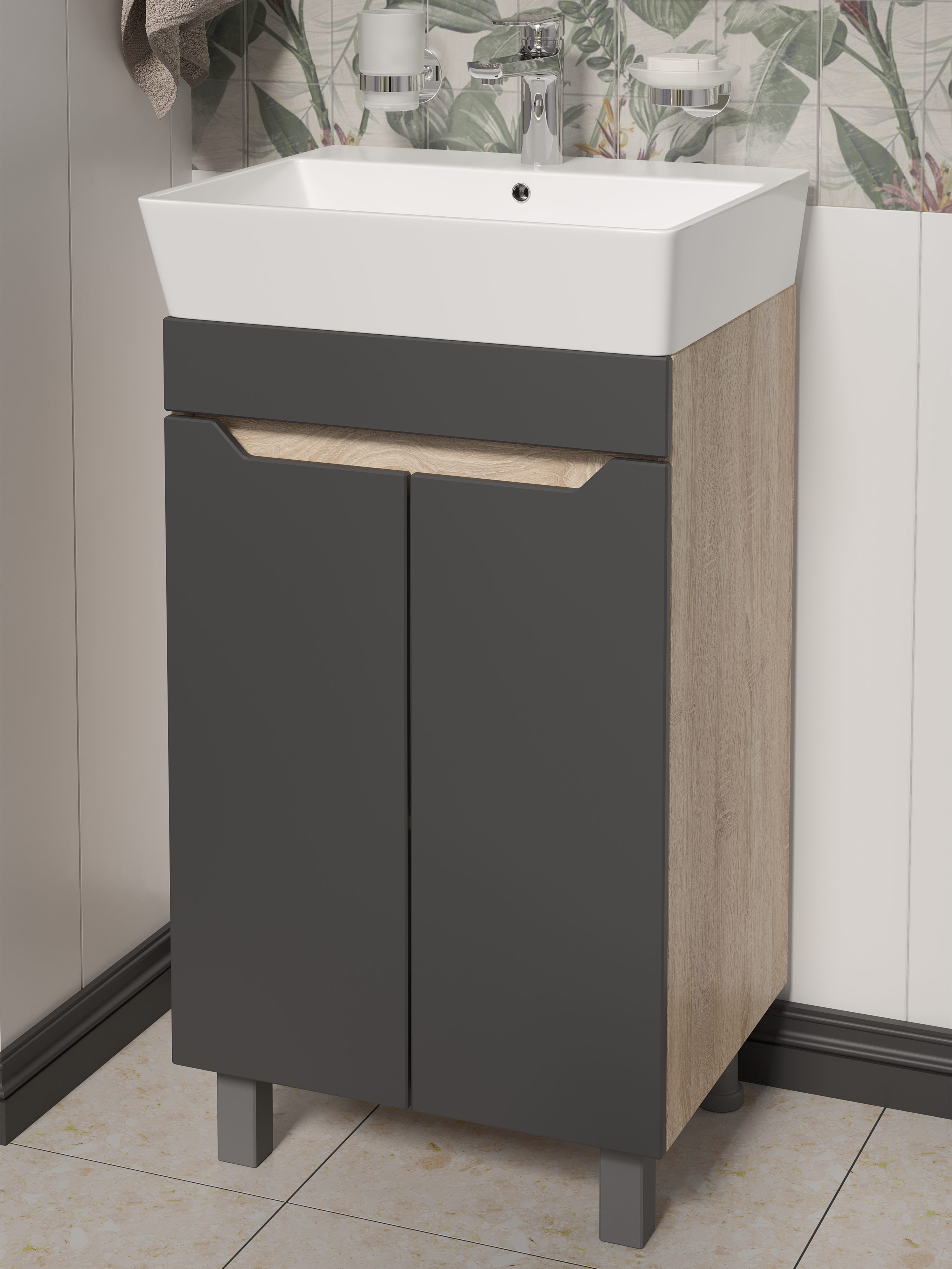 Тумба под раковину без столешницы DIWO Архангельск 50 дуб сонома, антрацит