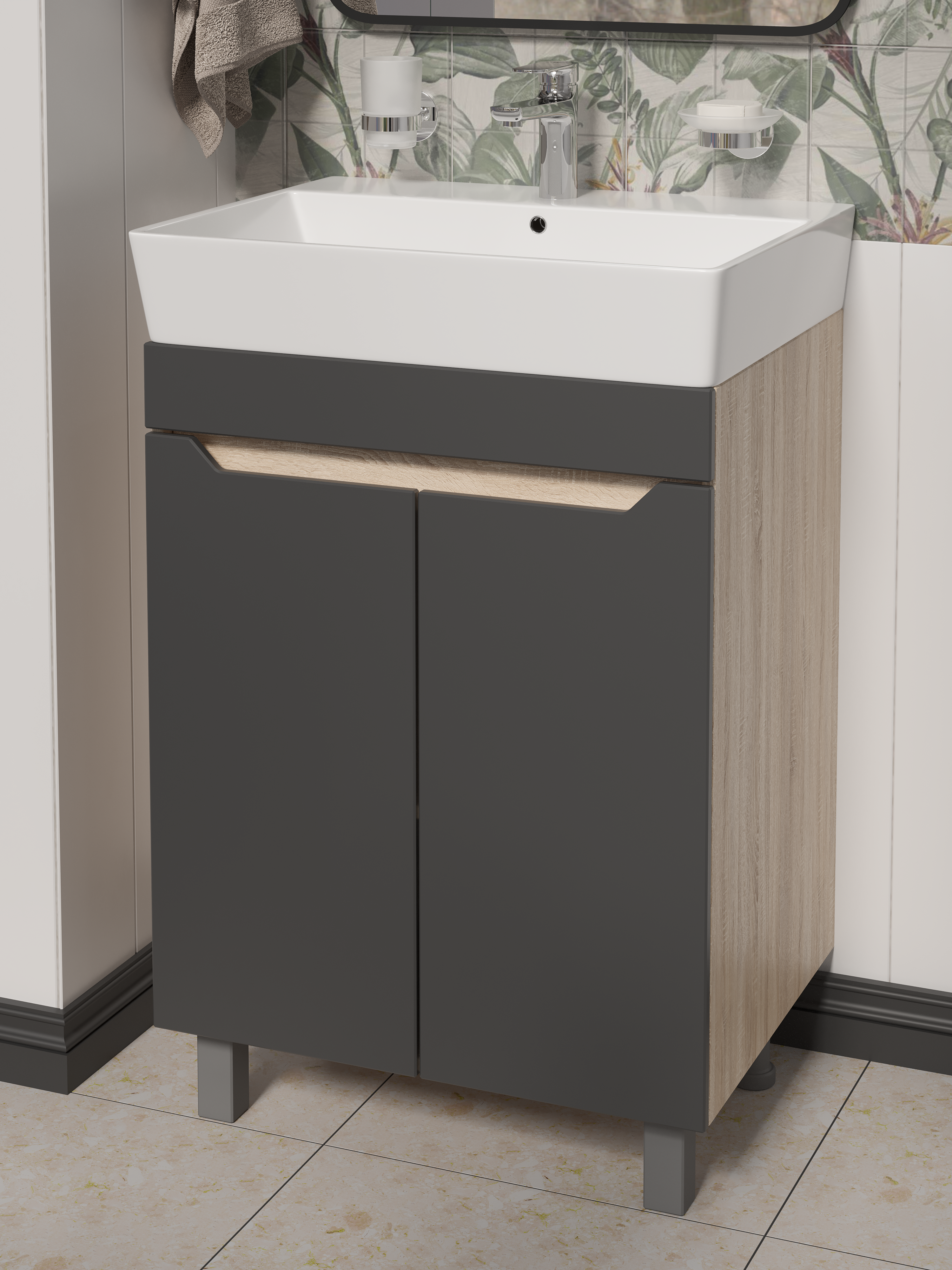 Тумба под раковину без столешницы DIWO Архангельск 60 дуб сонома, антрацит