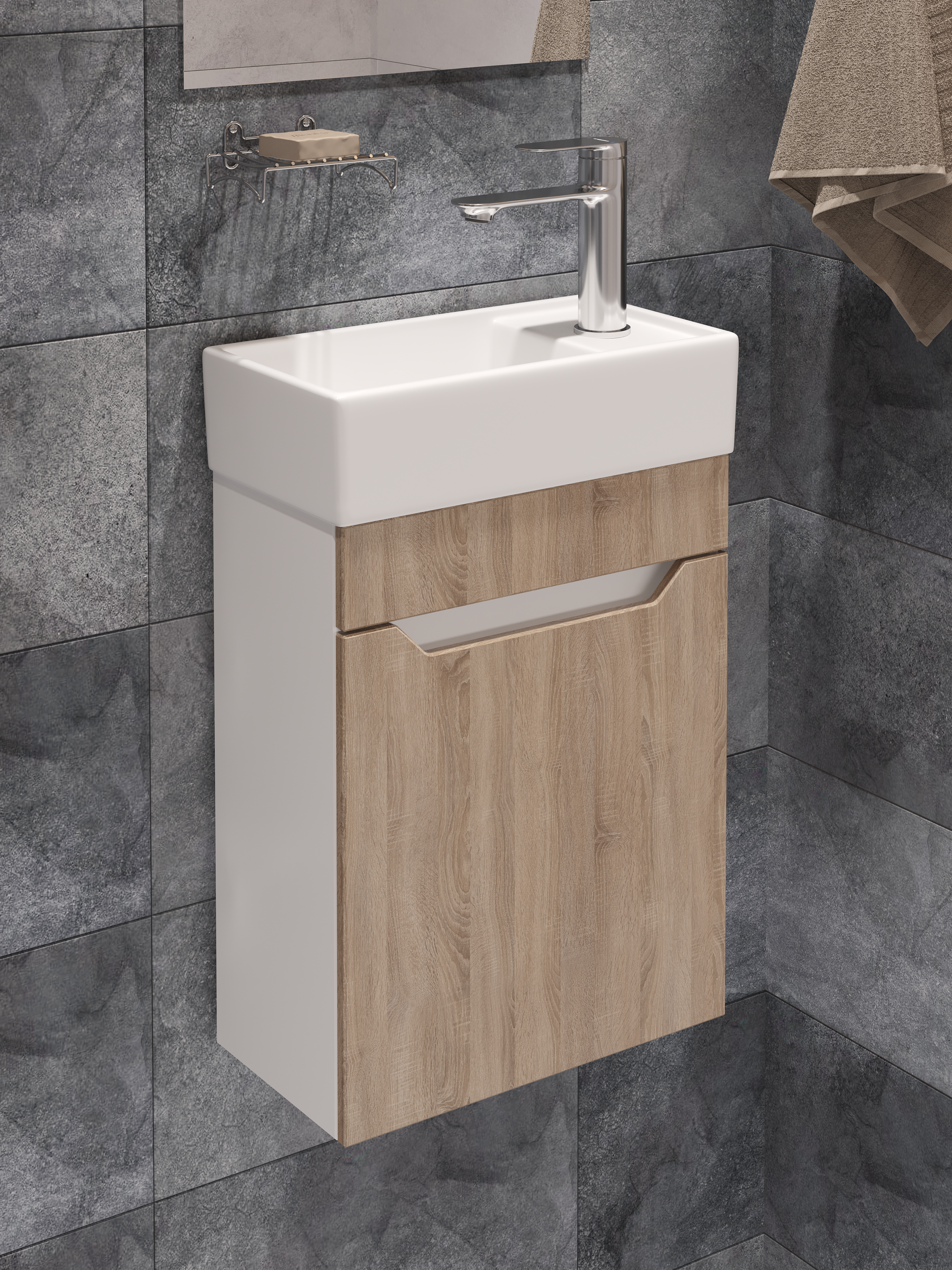 Тумба с раковиной DIWO Архангельск 40 подвесная, белая, сонома