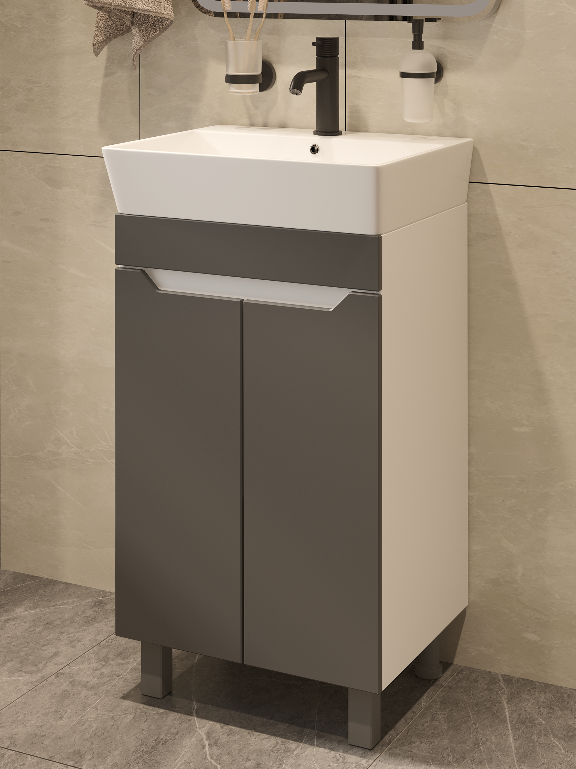 Тумба с раковиной DIWO Архангельск 50 белая, антрацит