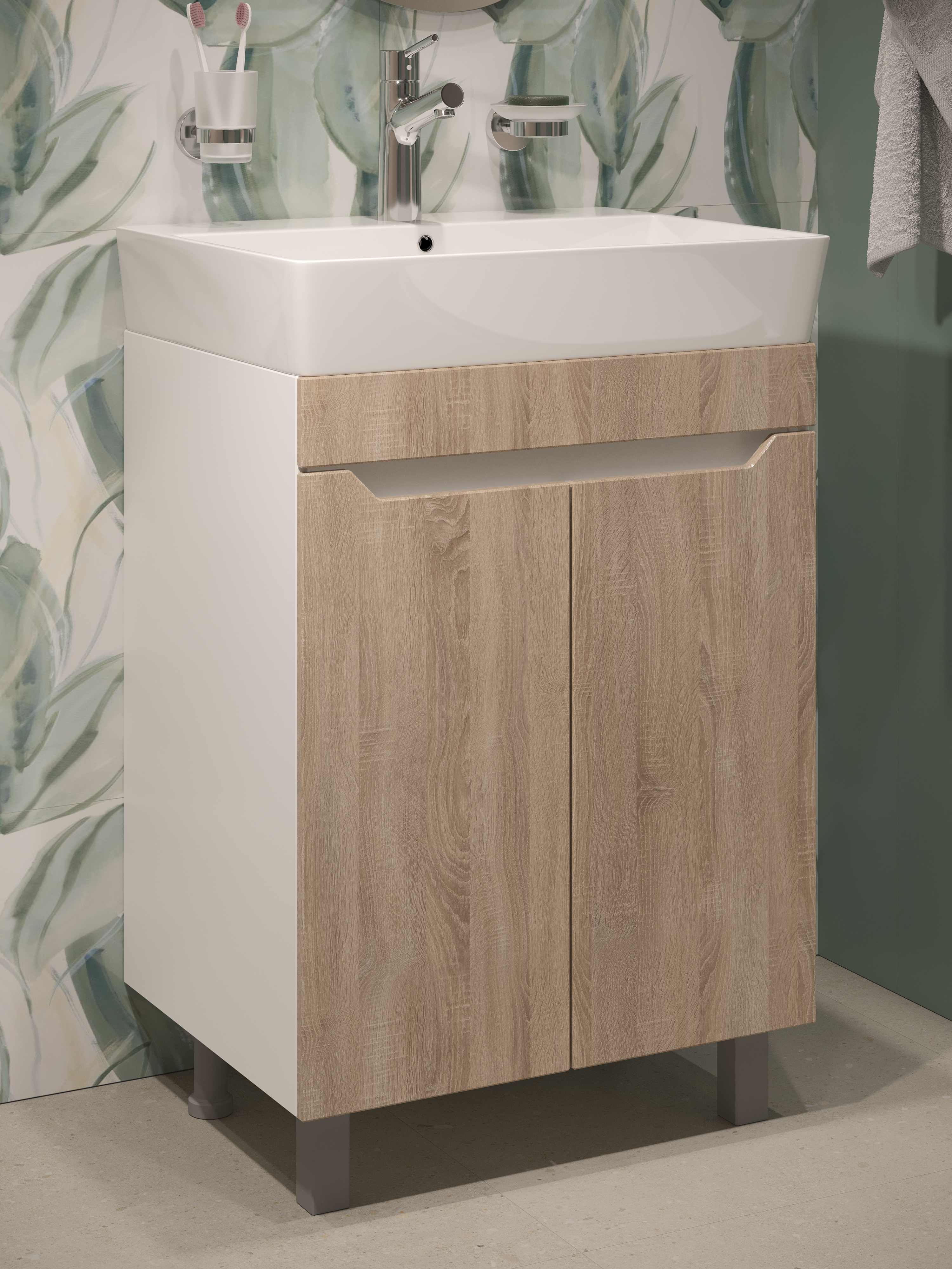 Тумба с раковиной DIWO Архангельск 60 белая, сонома