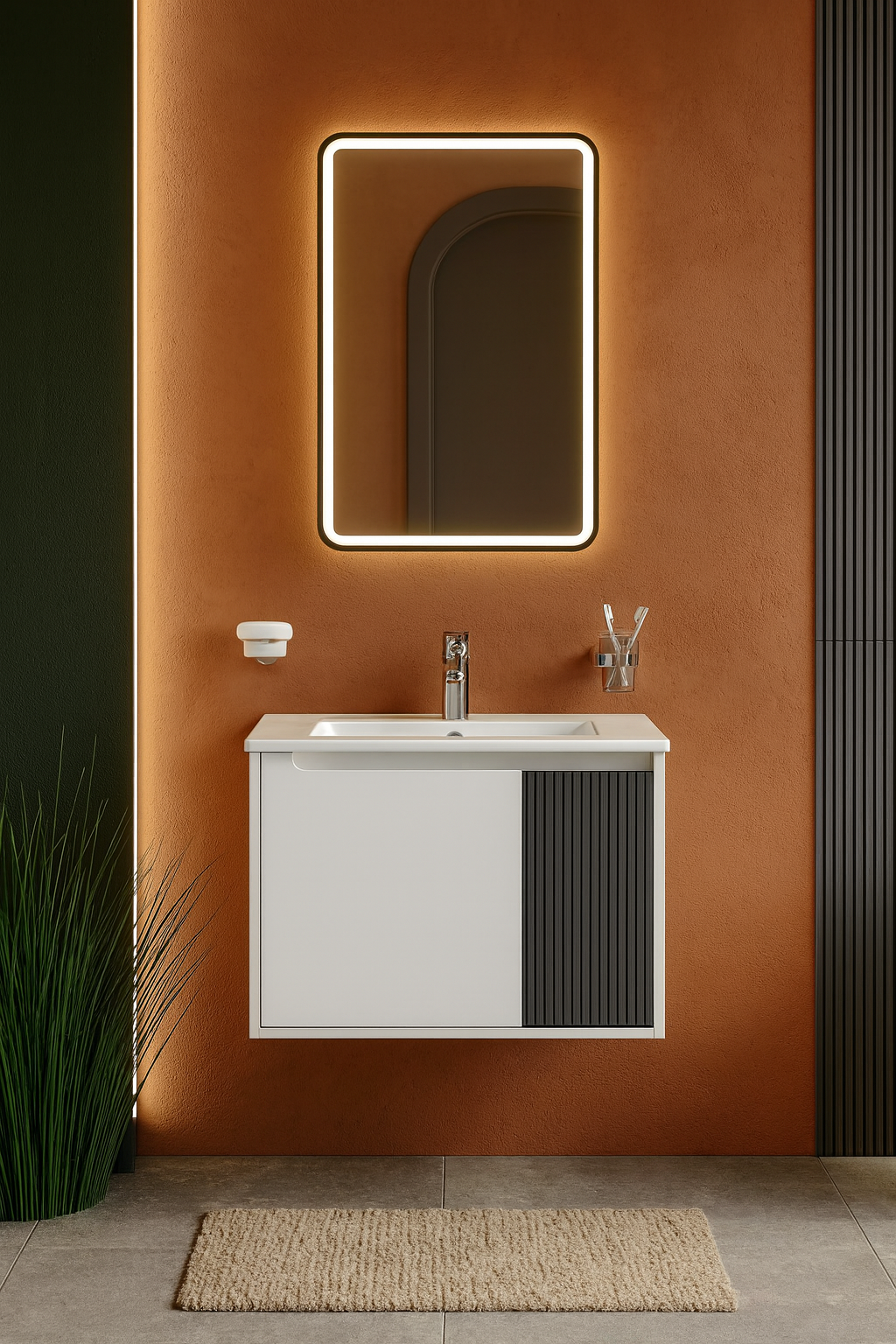 Тумба под раковину без столешницы STWORKI Мурманск 60 подвесная, белая, антрацит