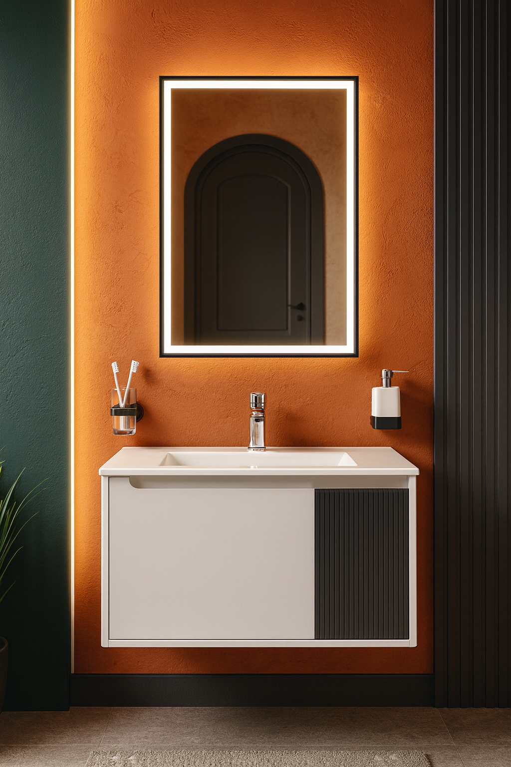 Тумба под раковину без столешницы STWORKI Мурманск 80 подвесная, белая, антрацит