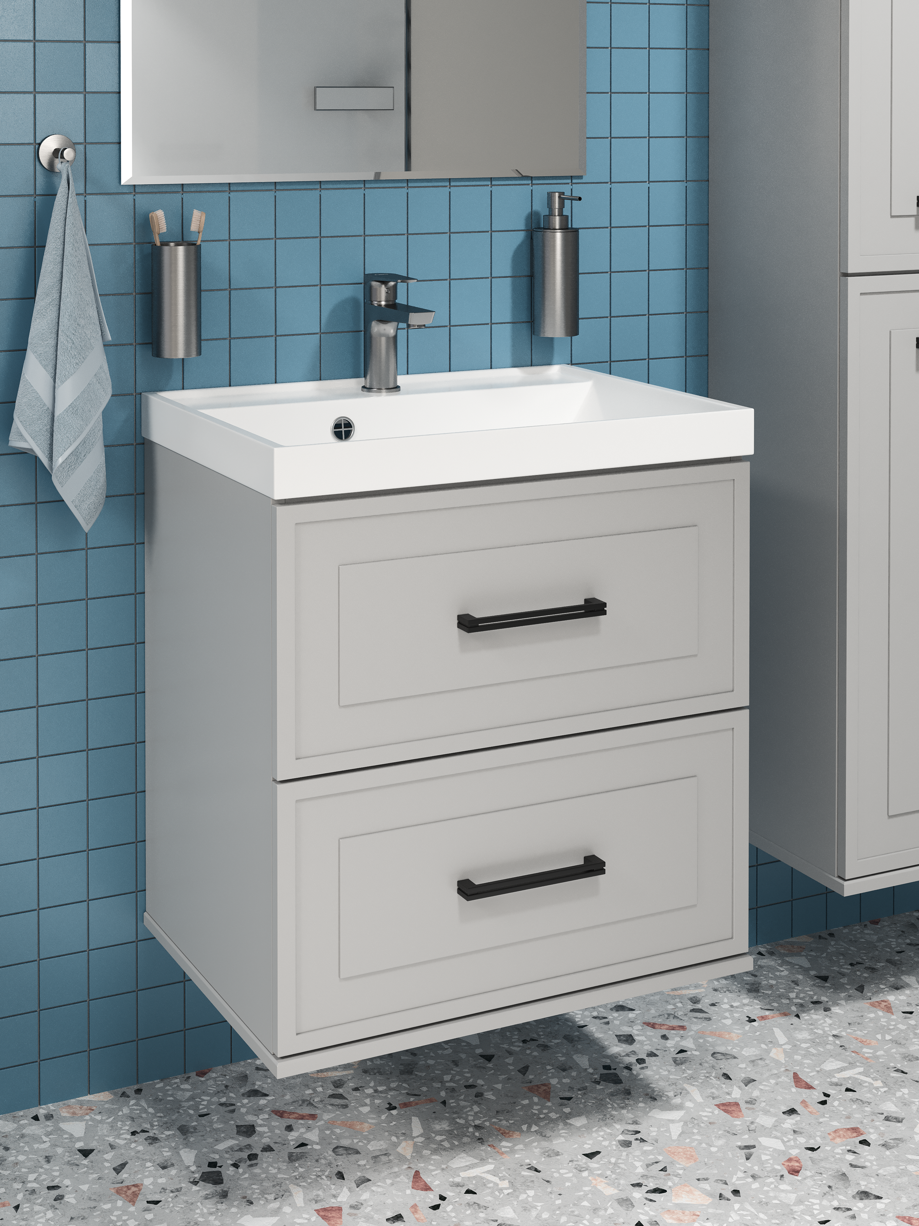 Тумба с раковиной STWORKI Хадстен 60 подвесная, серая