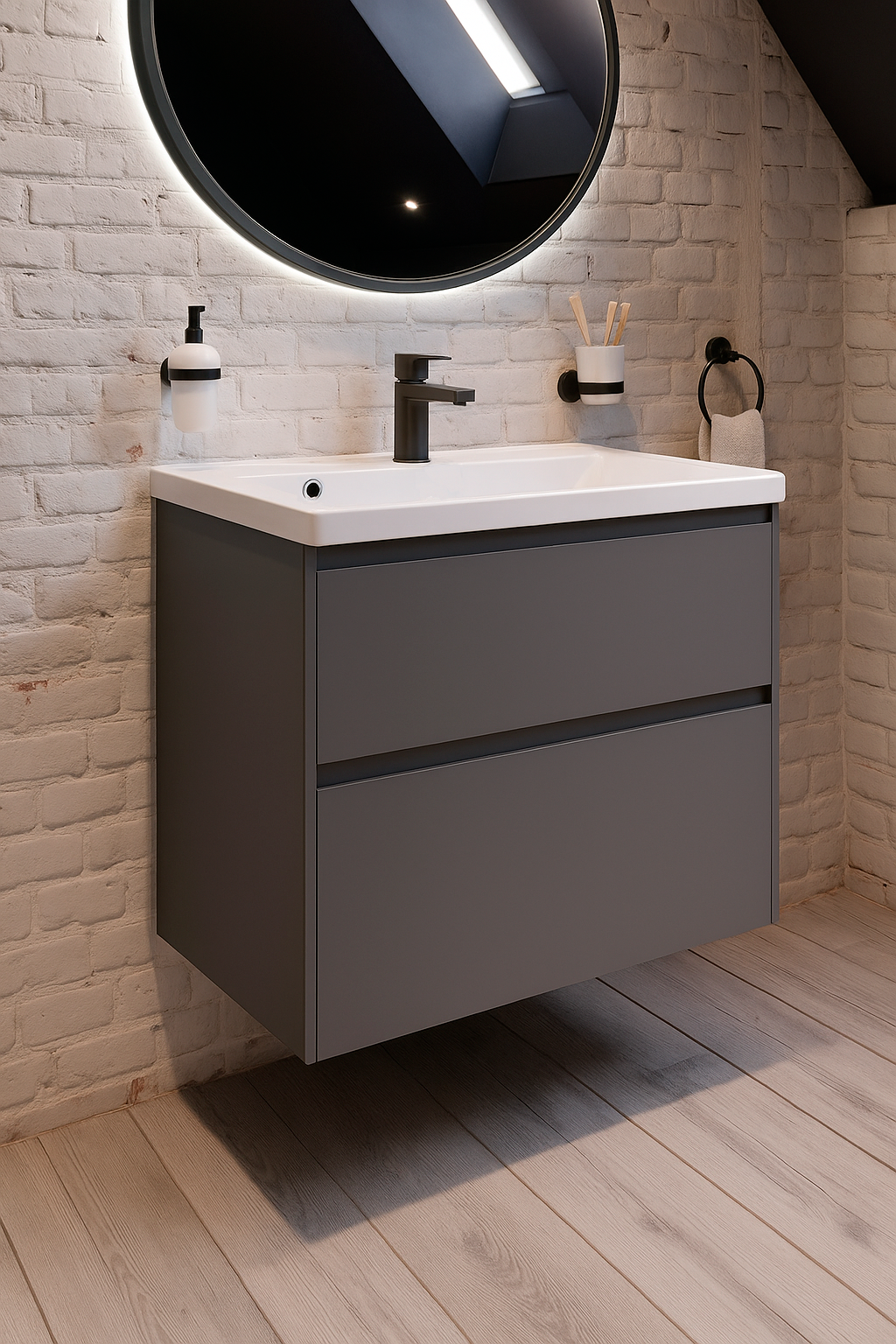 Тумба с раковиной STWORKI Родос 80 подвесная, графит