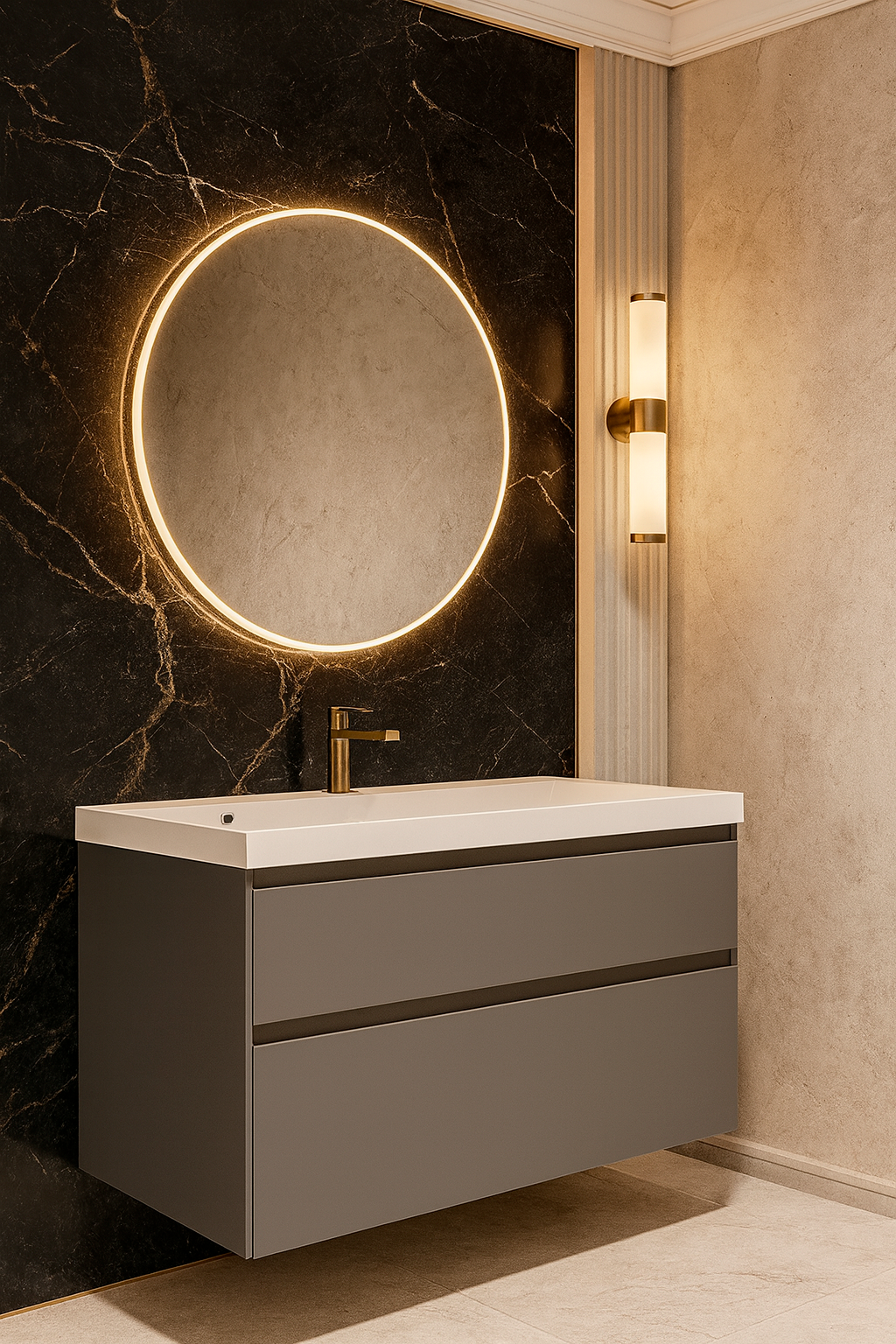 Тумба с раковиной STWORKI Родос 100 подвесная, графит