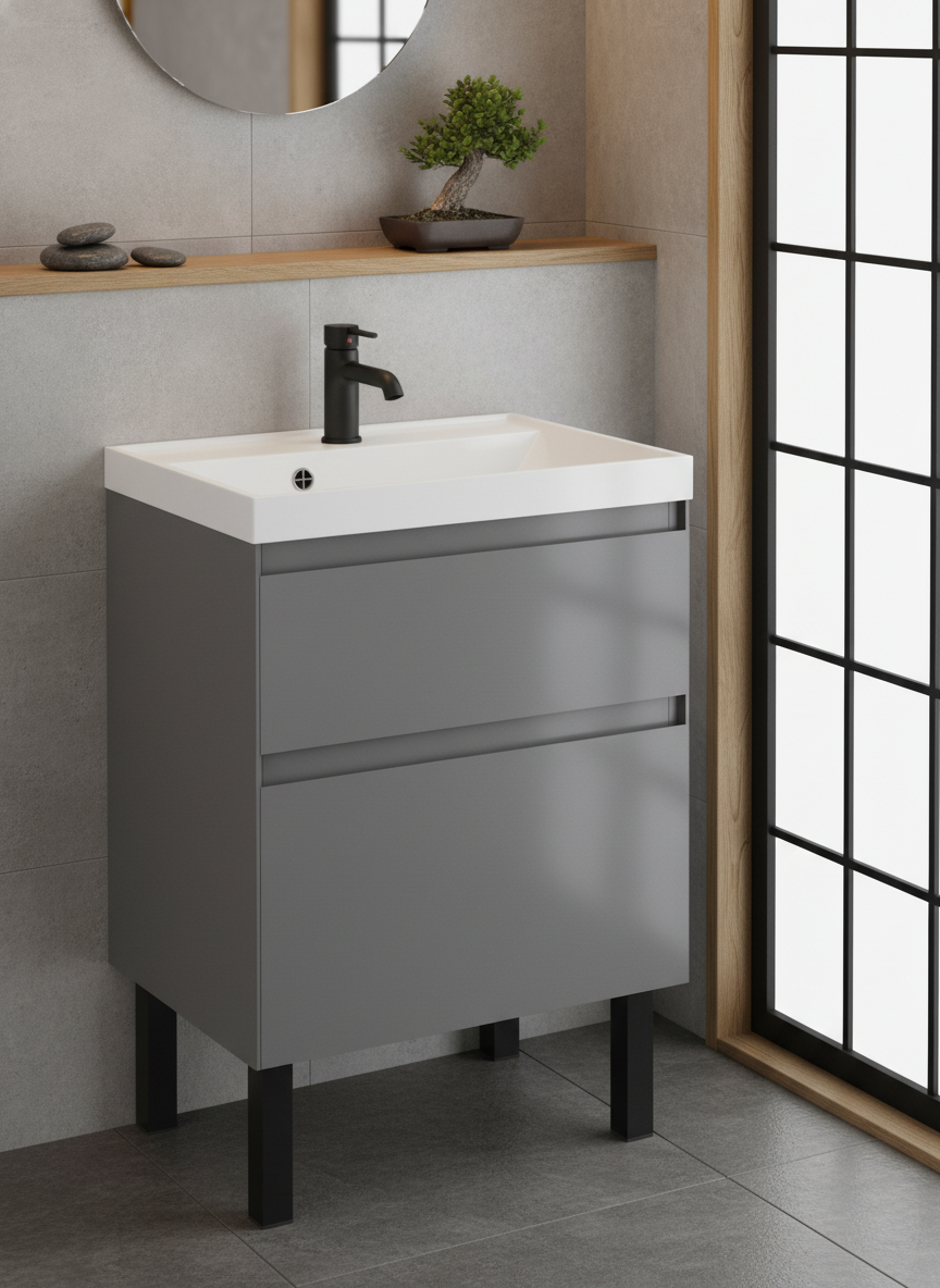 Тумба с раковиной STWORKI Родос 60 напольная, графит