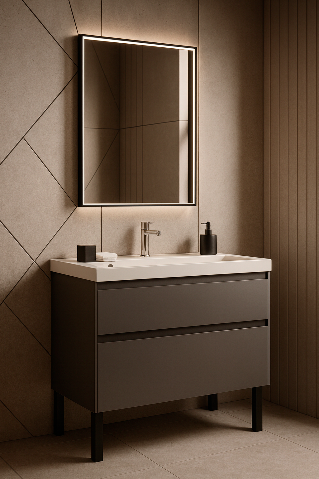 Тумба с раковиной STWORKI Родос 80 напольная, графит