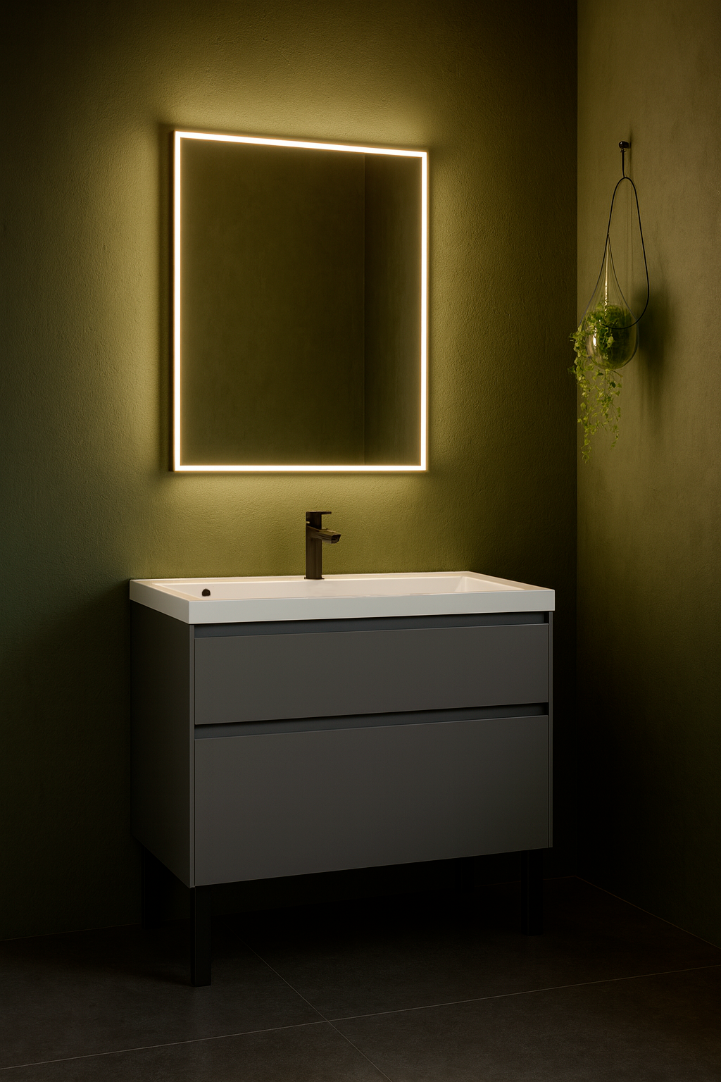 Тумба с раковиной STWORKI Родос 100 напольная, графит