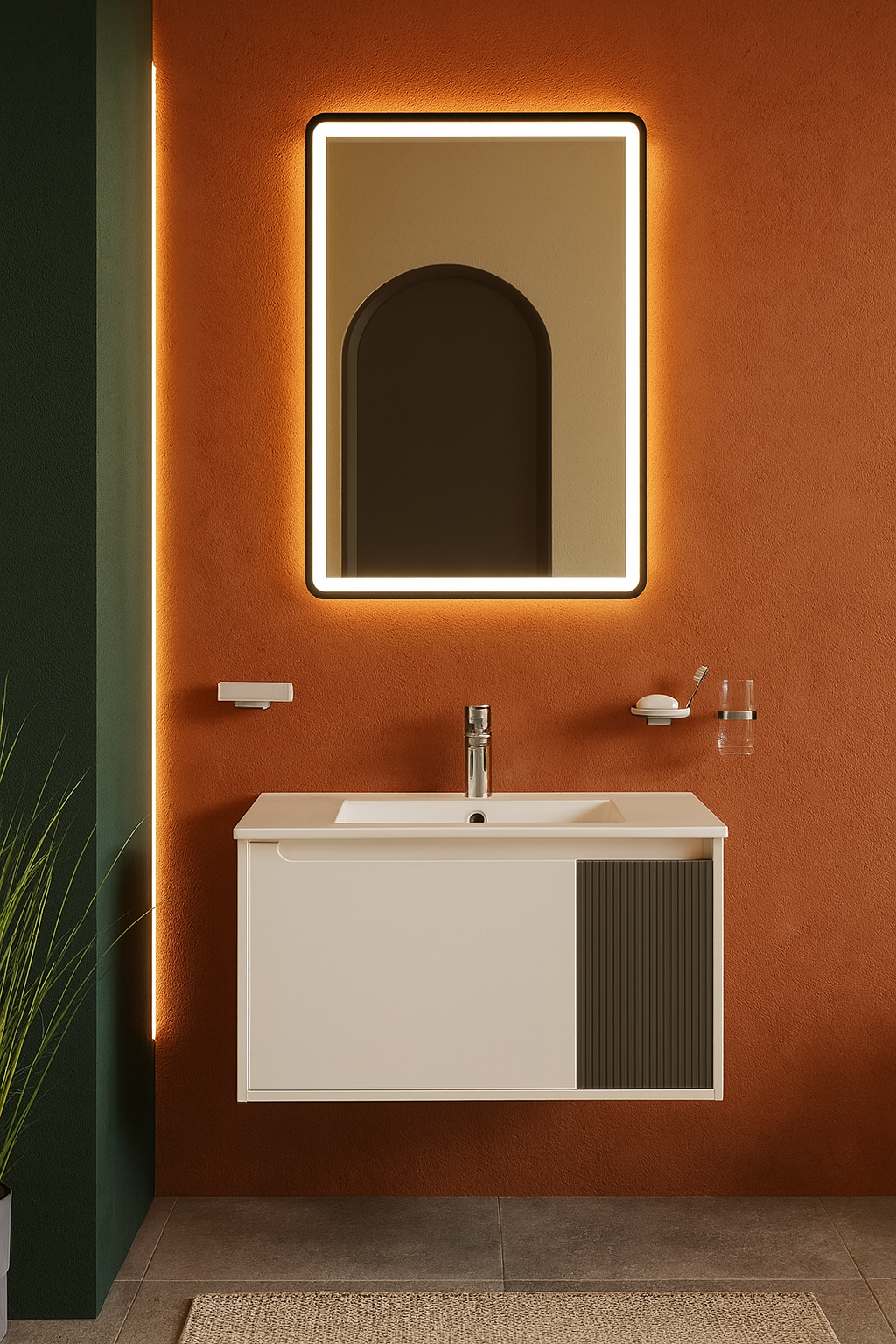 Тумба под раковину без столешницы STWORKI Мурманск 70 подвесная, белая, антрацит