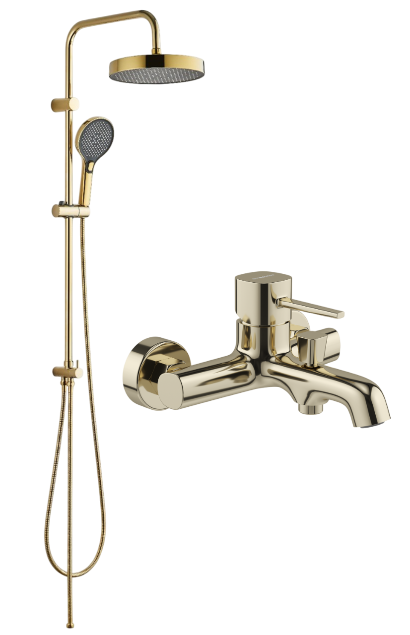 Душевая стойка STWORKI Гётеборг S23180GG со смесителем Эстерсунд S31100GG, глянцевое золото