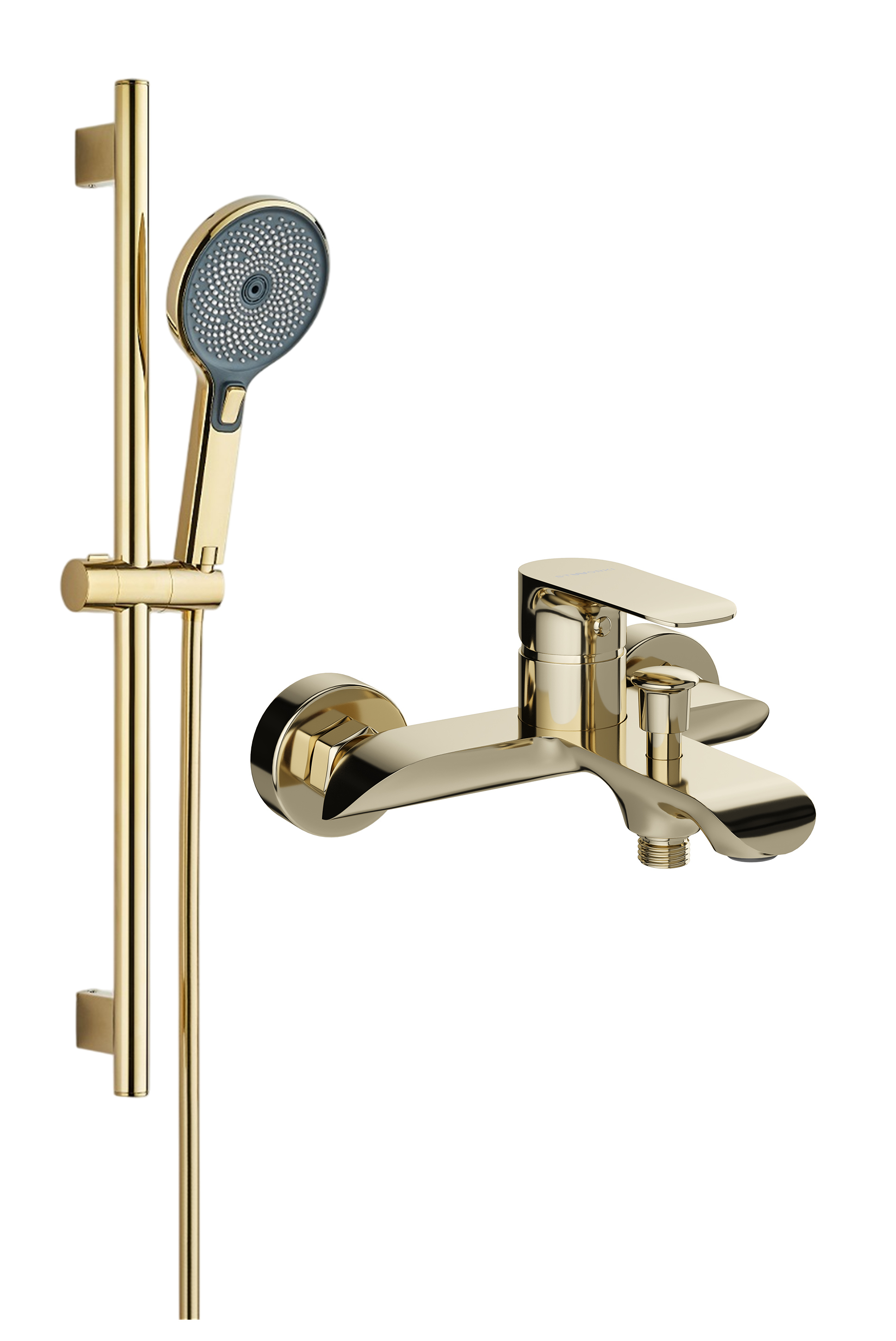 Смеситель для ванны с душем STWORKI Копенгаген S42100GG + Душевой гарнитур Гётеборг S03190GG, глянцевое золото