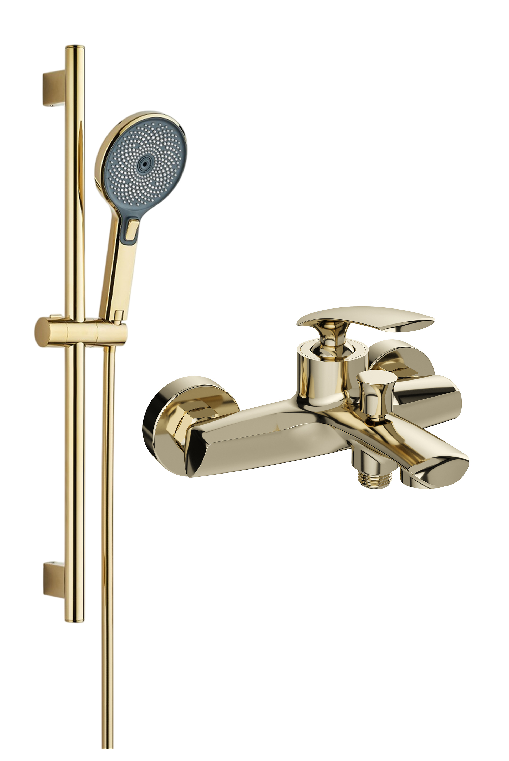 Смеситель для ванны с душем STWORKI Гётеборг S03100GG + Душевой гарнитур Гётеборг S03190GG, глянцевое золото