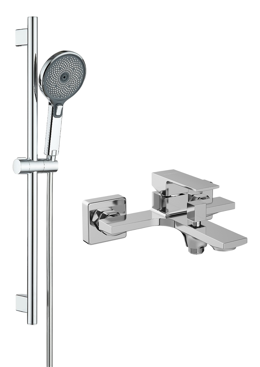 Смеситель для ванны с душем STWORKI Карлстад S35100CR + Душевой гарнитур Гётеборг S03190CR, хром