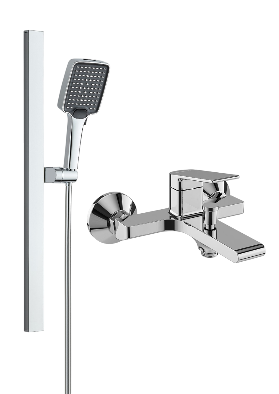 Смеситель для ванны с душем STWORKI Ольборг S20100CR + Душевой гарнитур Ольборг S20190CR, хром