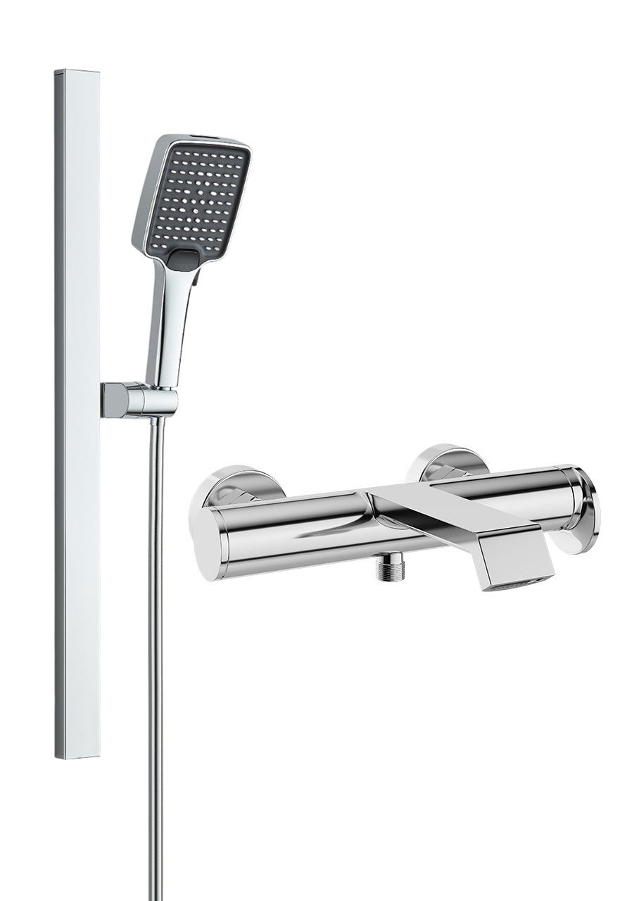Смеситель для ванны с душем STWORKI Лерум S04100CR + Душевой гарнитур Ольборг S20190CR, хром