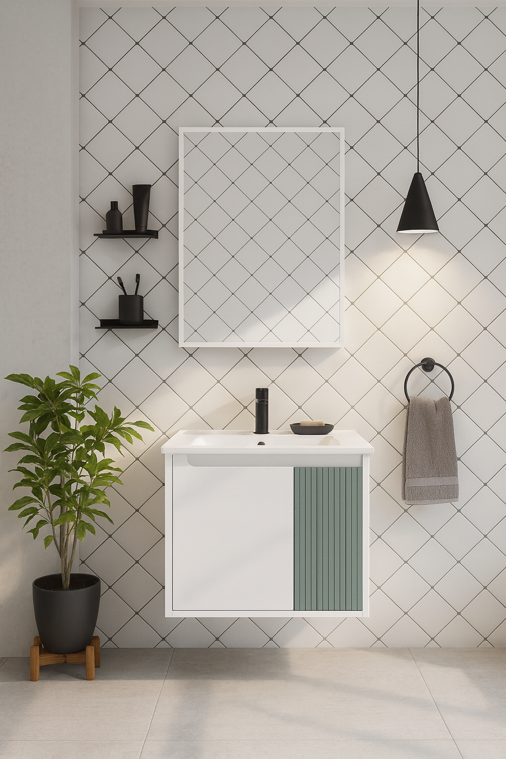 Тумба под раковину без столешницы STWORKI Мурманск 60 подвесная, белая, бирюза