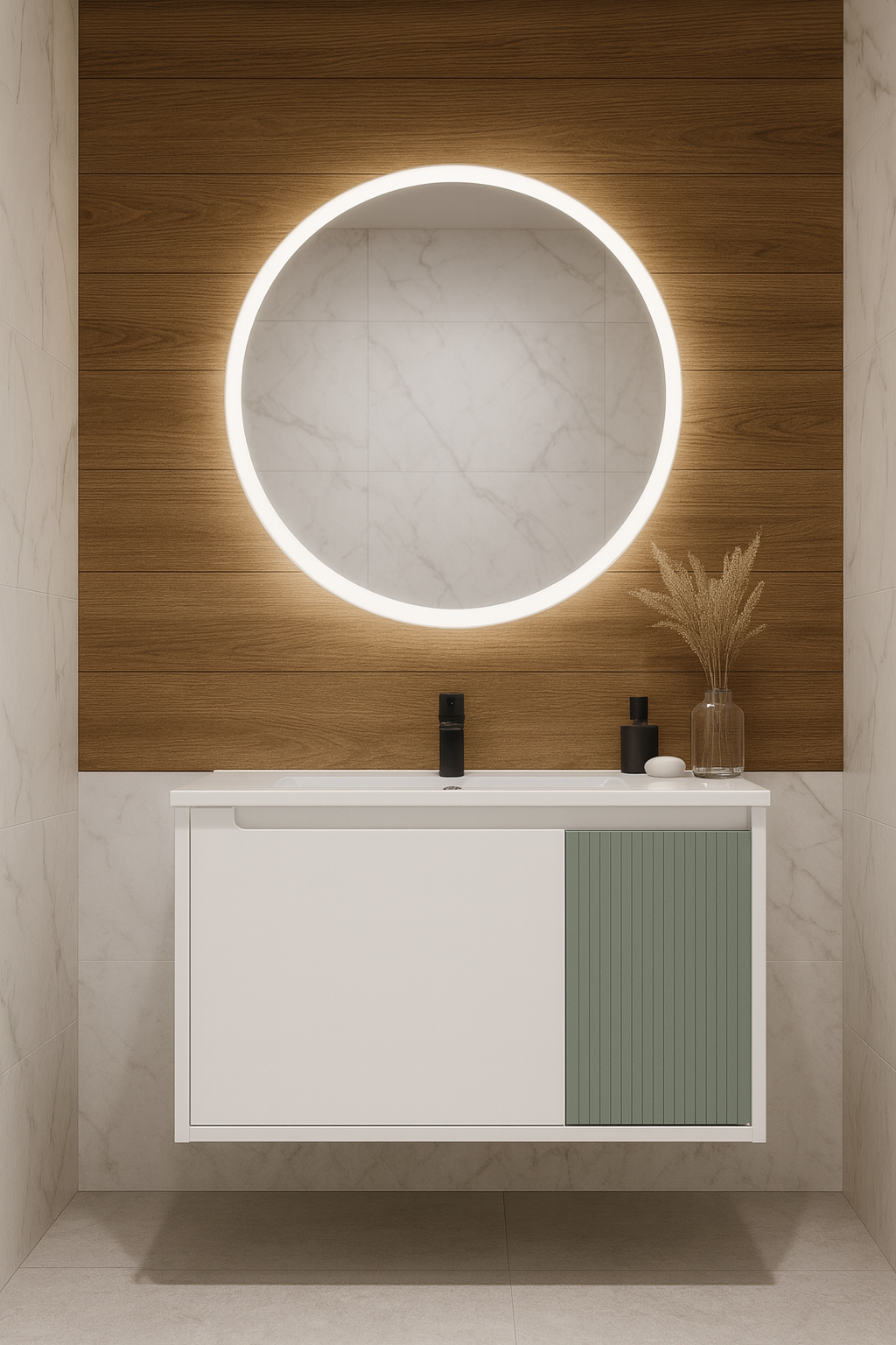 Тумба под раковину без столешницы STWORKI Мурманск 80 подвесная, белая, бирюза