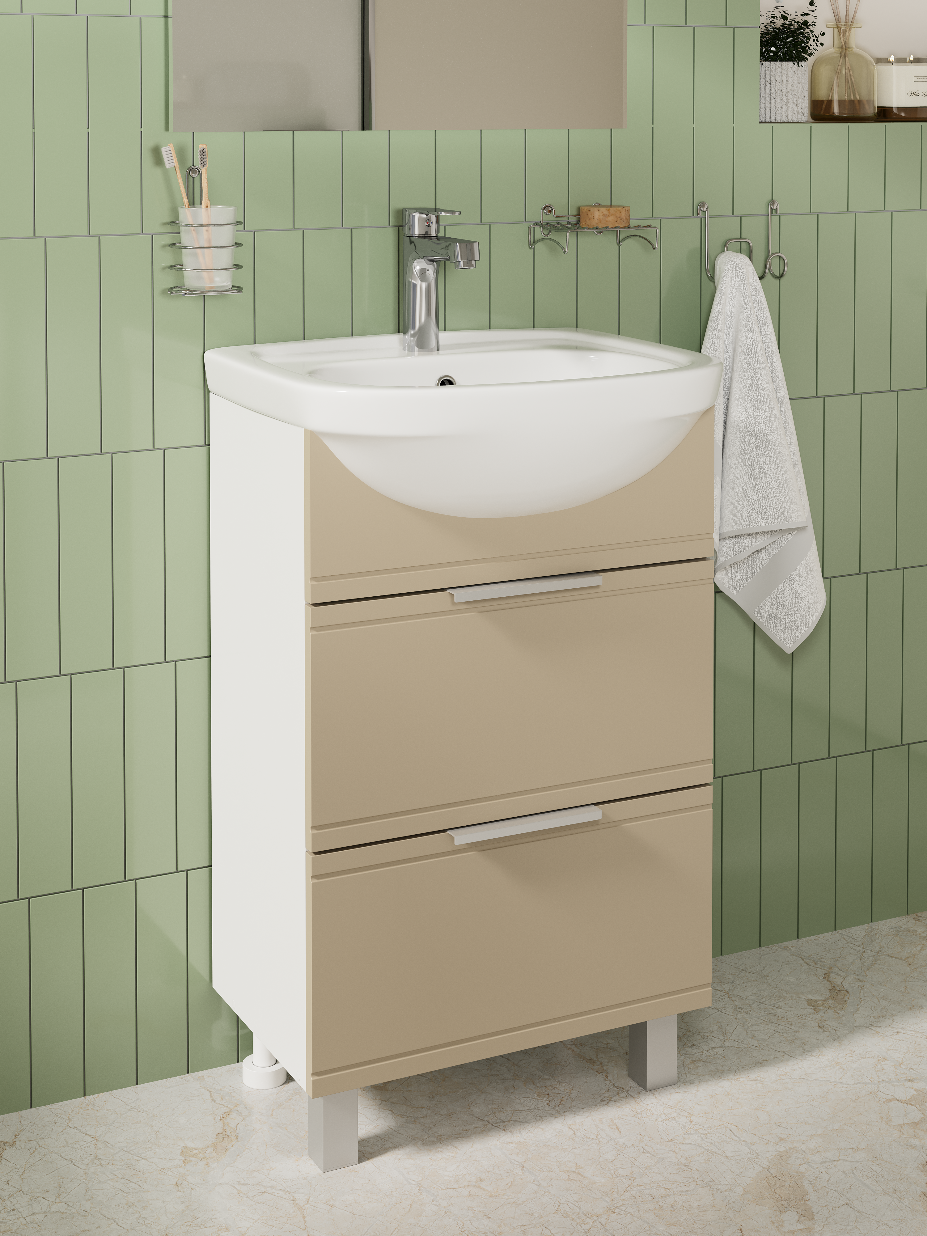 Тумба с раковиной DIWO Дмитров 50 c ящиками напольная, глясе