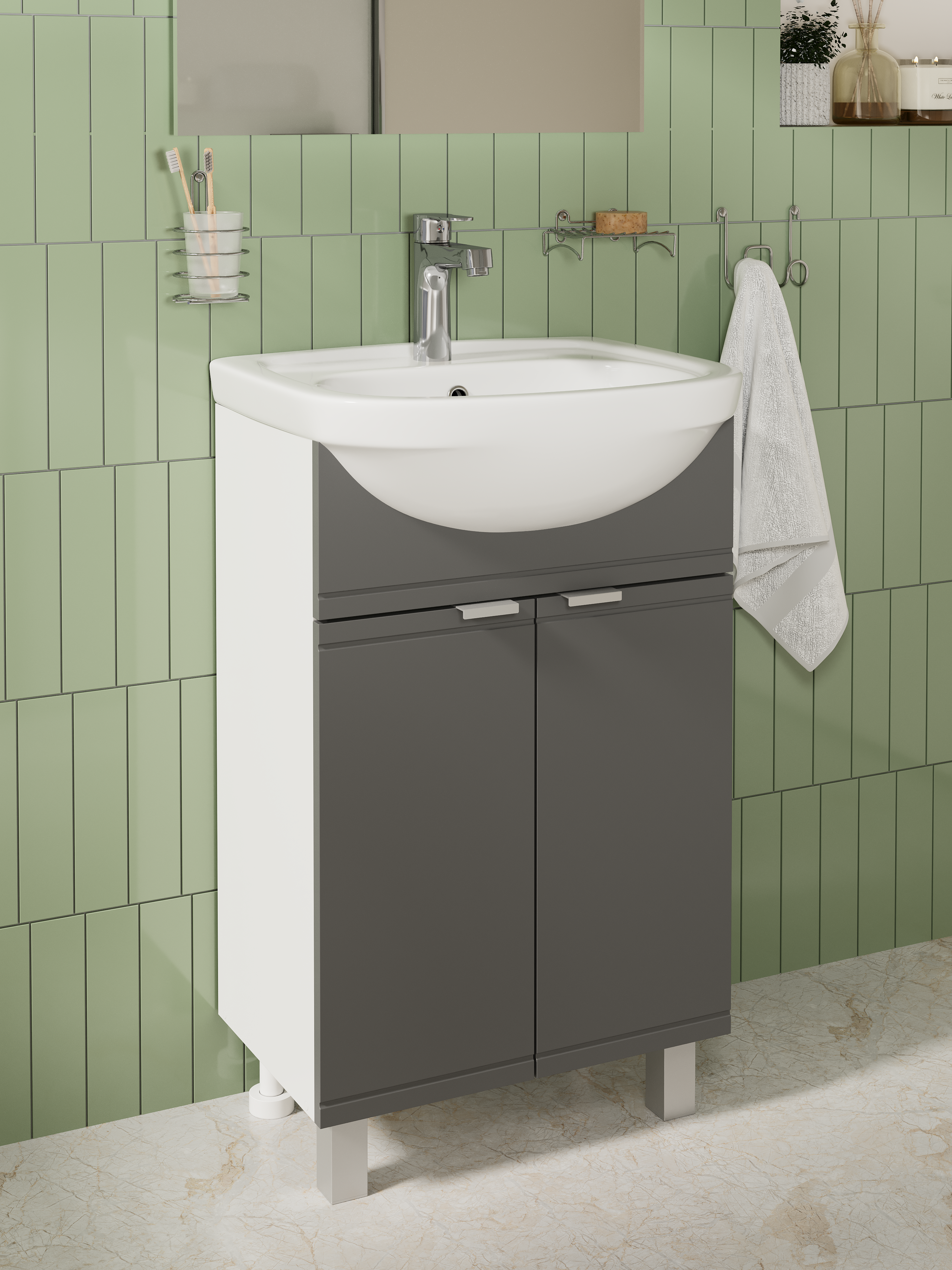 Тумба под раковину без столешницы DIWO Дмитров 60 напольная, 2 дверцы, графит