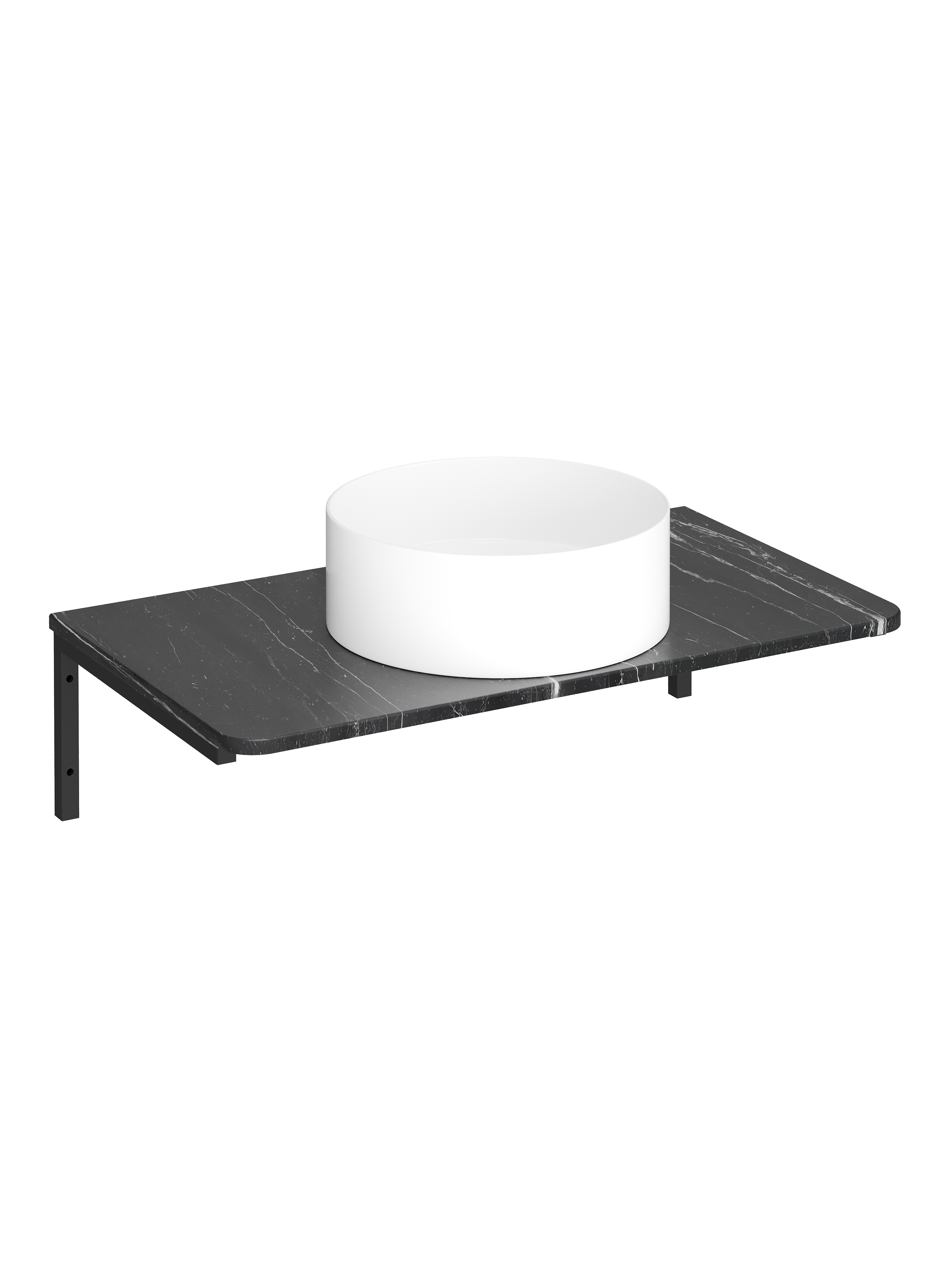 Столешница STWORKI Монтре 70 с Г-образными черными кронштейнами, черный мрамор, раковина S21415WH