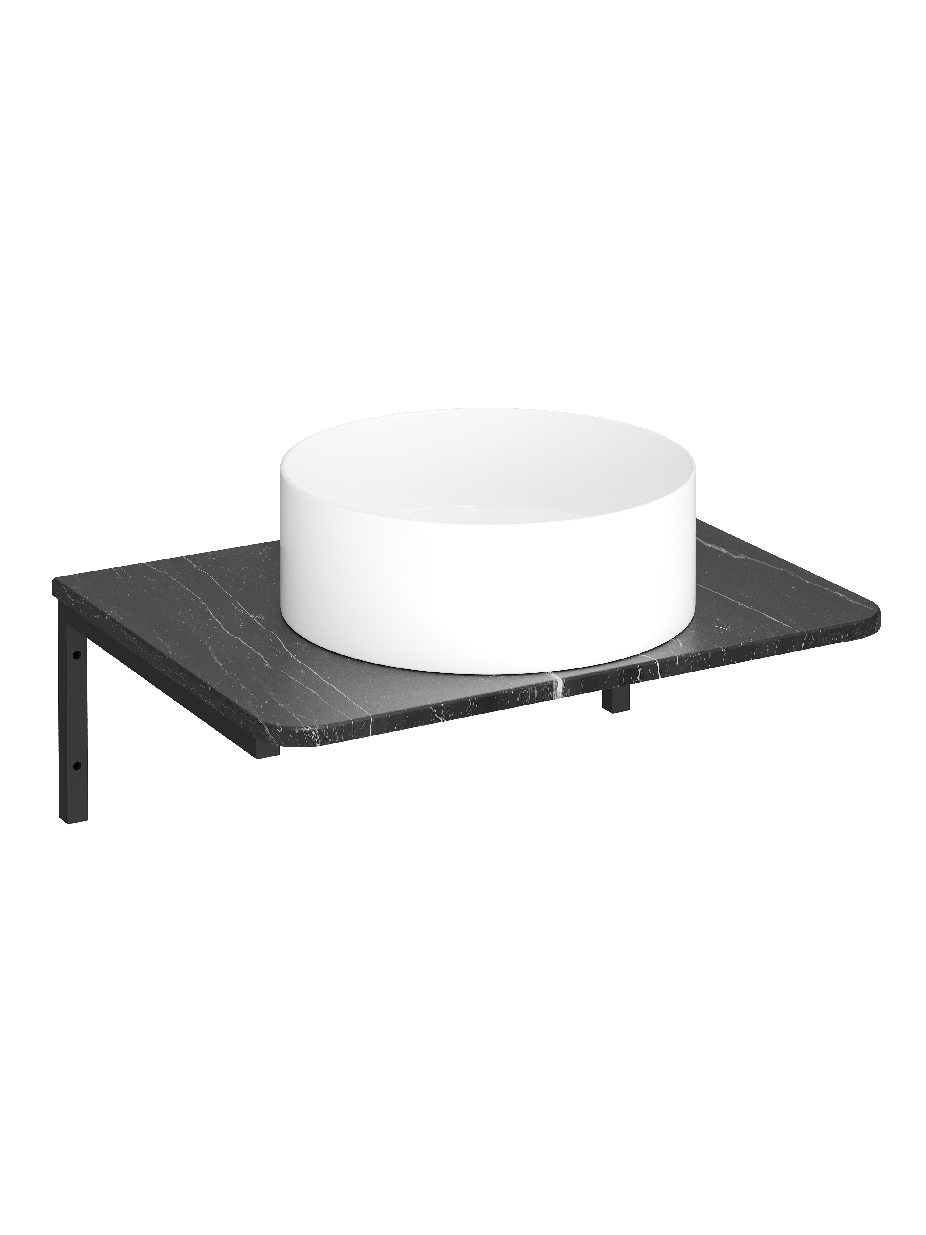 Столешница STWORKI Монтре 60 с Г-образными черными кронштейнами, черный мрамор, раковина S21415WH