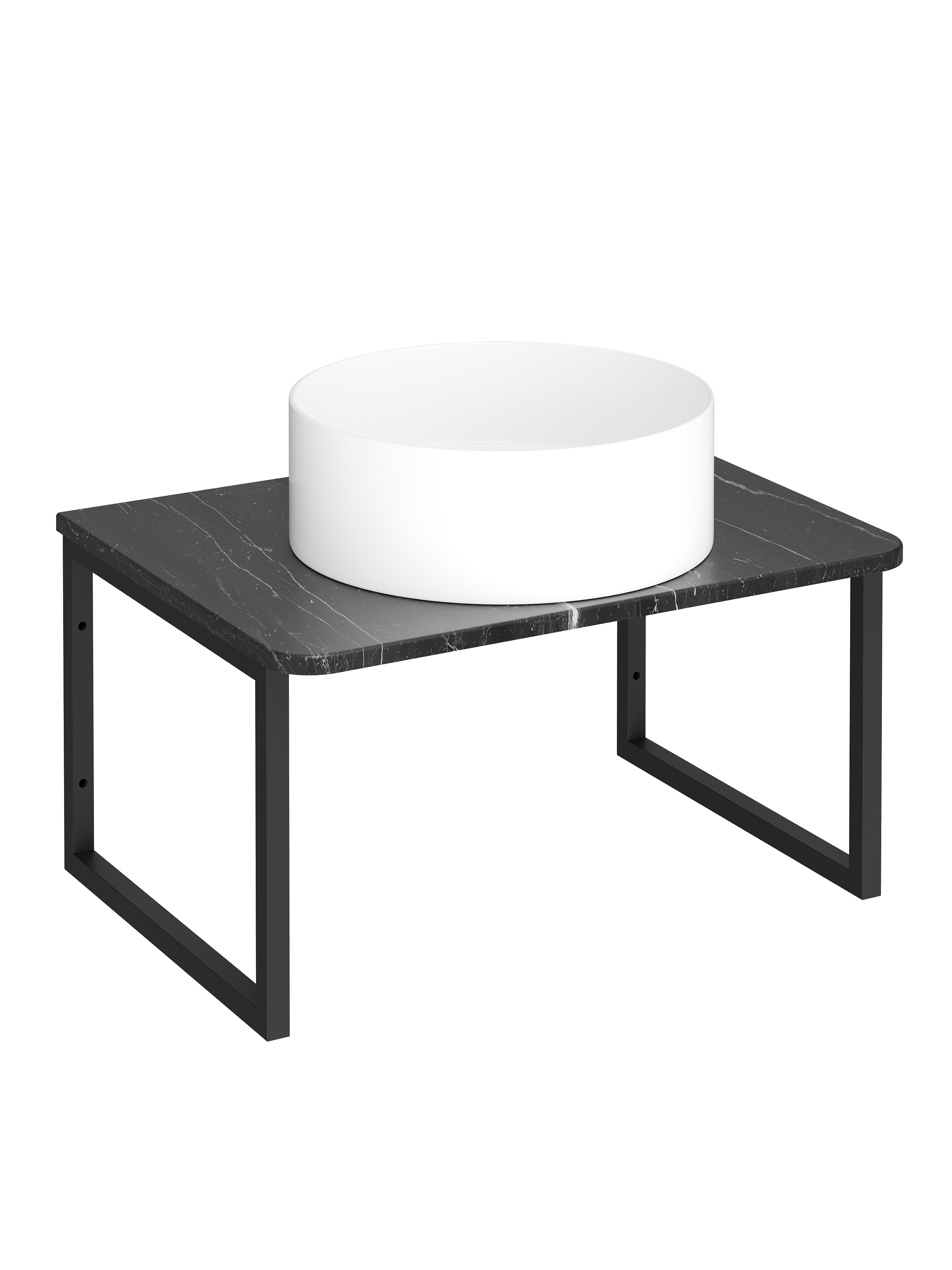 Столешница STWORKI Монтре 60 с О-образными черными кронштейнами, черный мрамор, раковина S21415WH