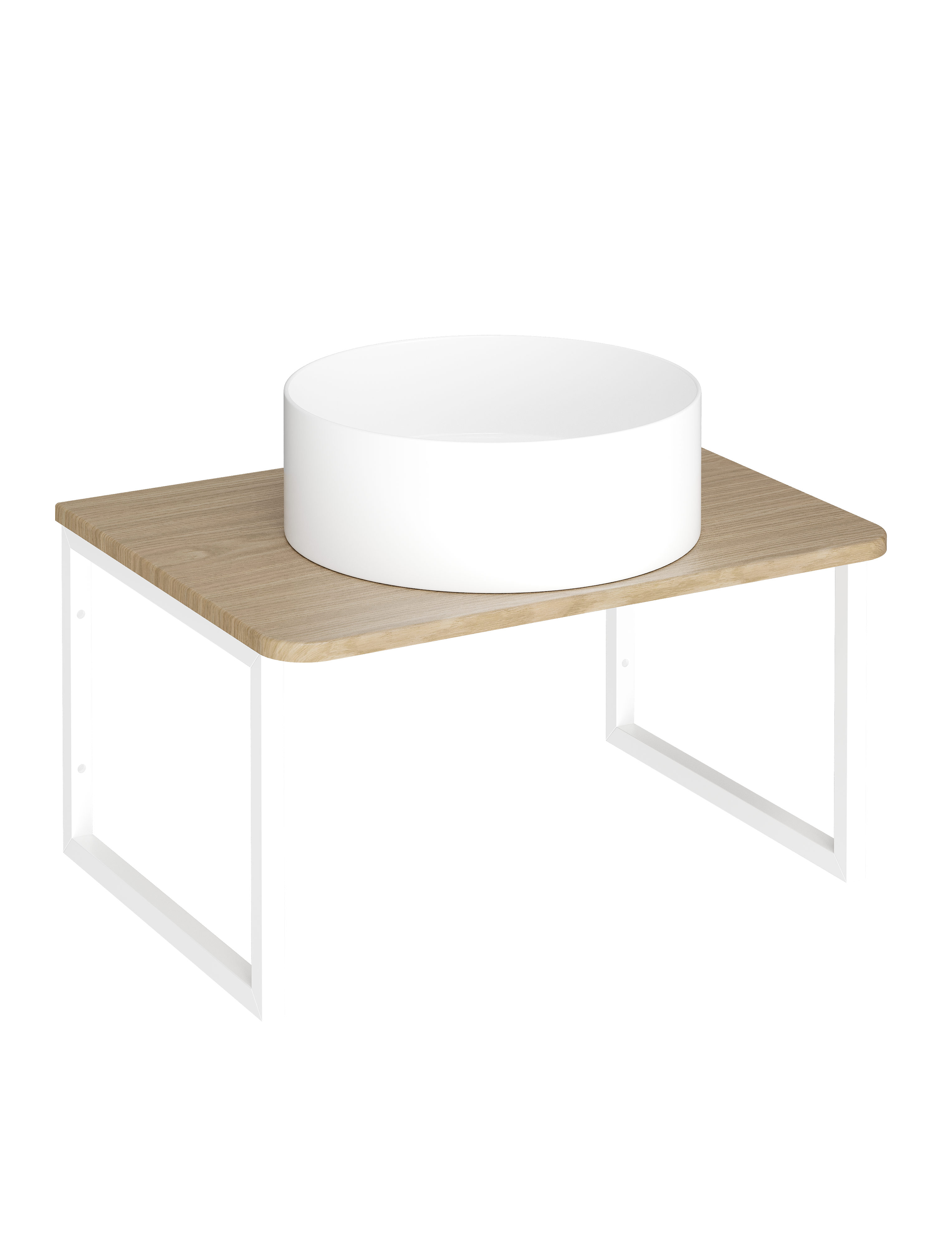 Столешница STWORKI Монтре 60 с О-образными белыми кронштейнами, светлое дерево, раковина S21415WH