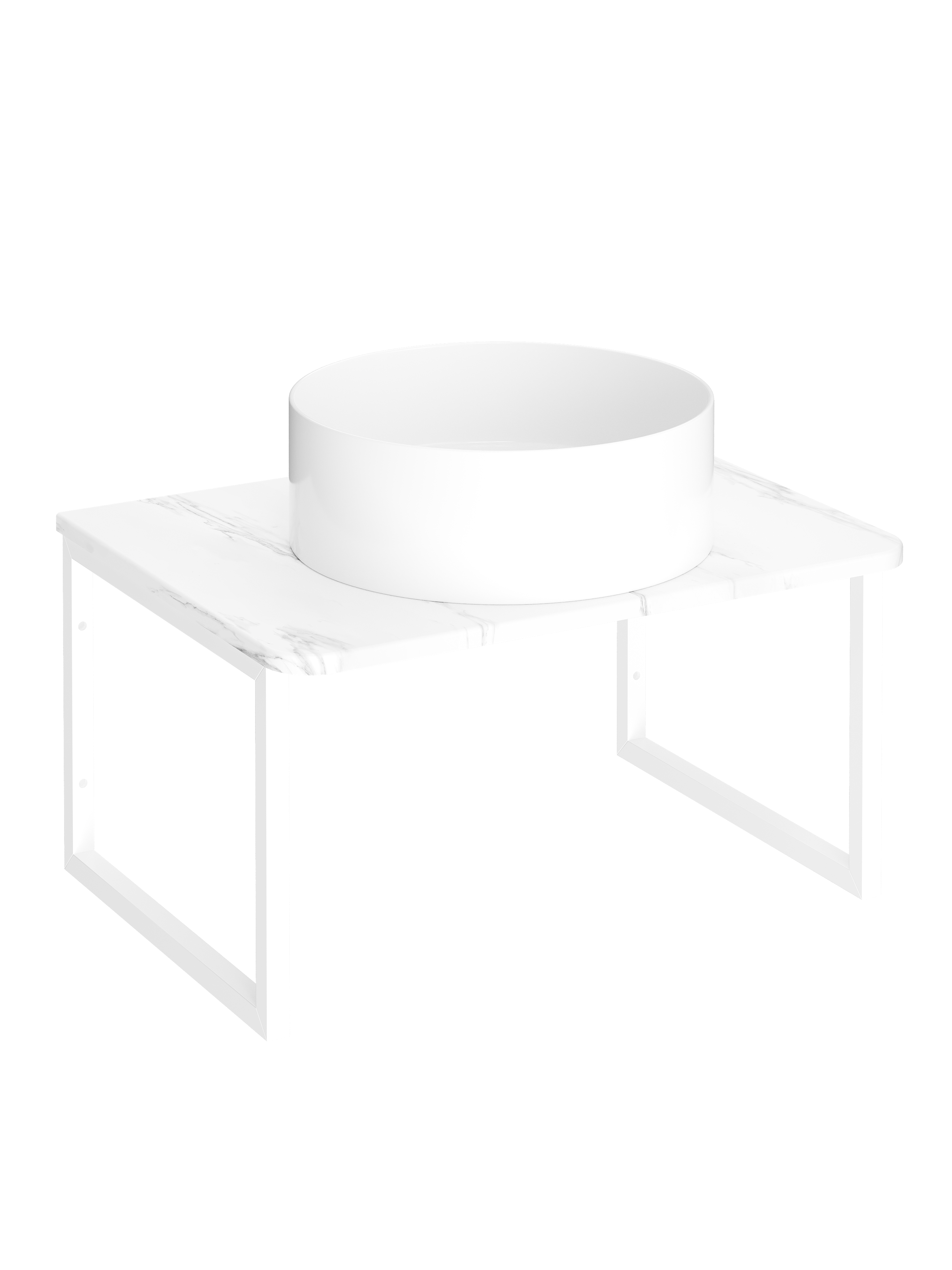 Столешница STWORKI Монтре 60 с О-образными белыми кронштейнами, белый мрамор, раковина S21415WH